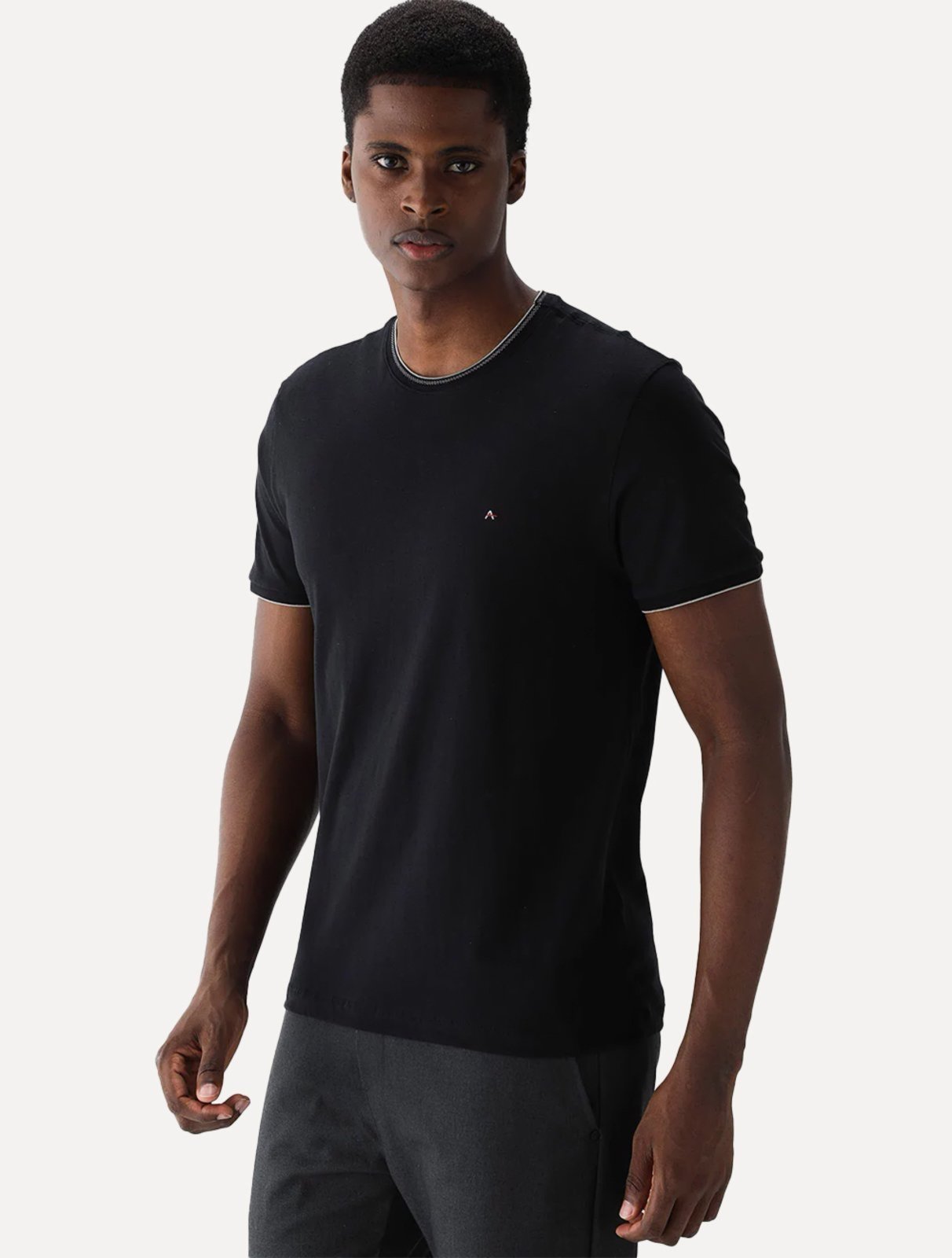 Camiseta Aramis Masculina Grey Friso Gola Preta