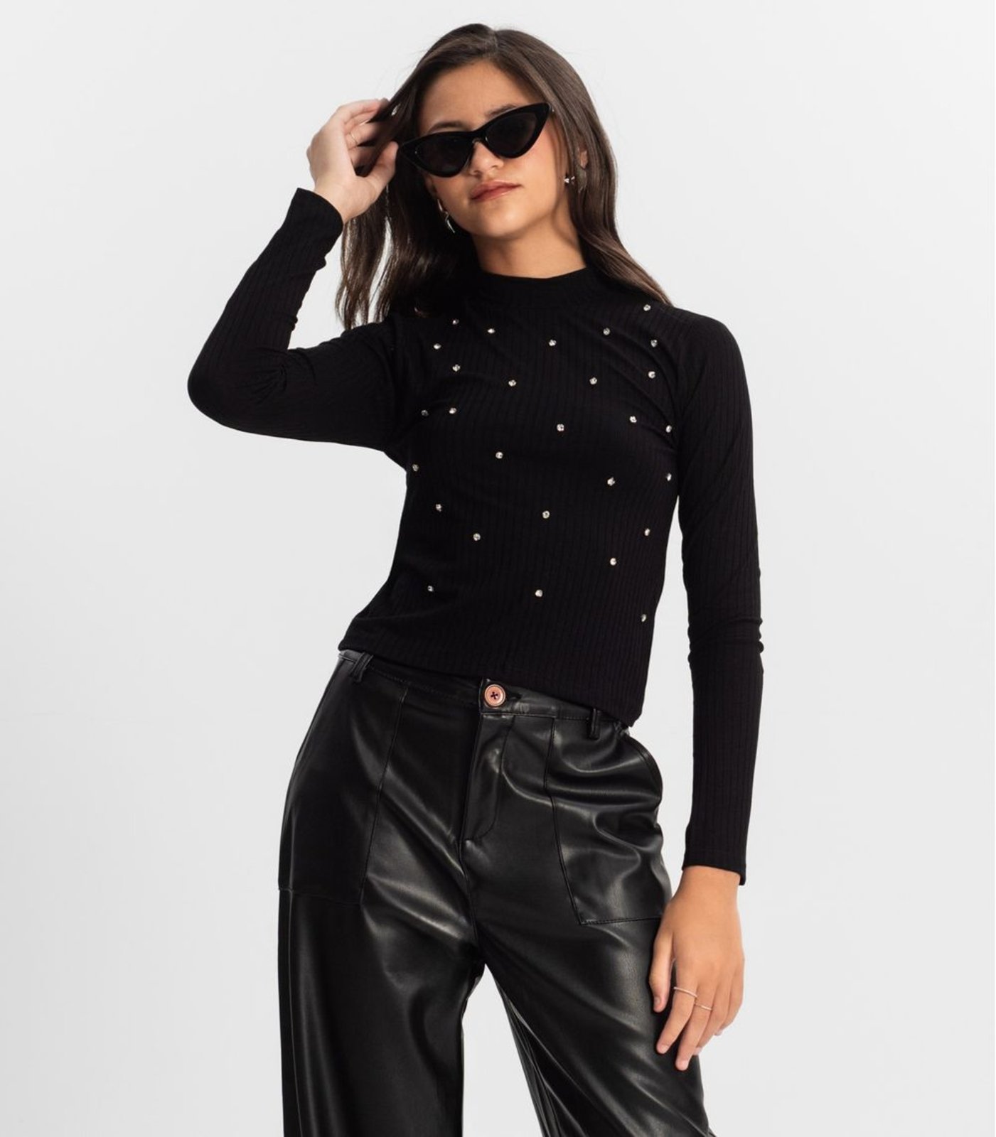 Infantil – Blusa Juvenil Feminina Em Ribana Minty Preto