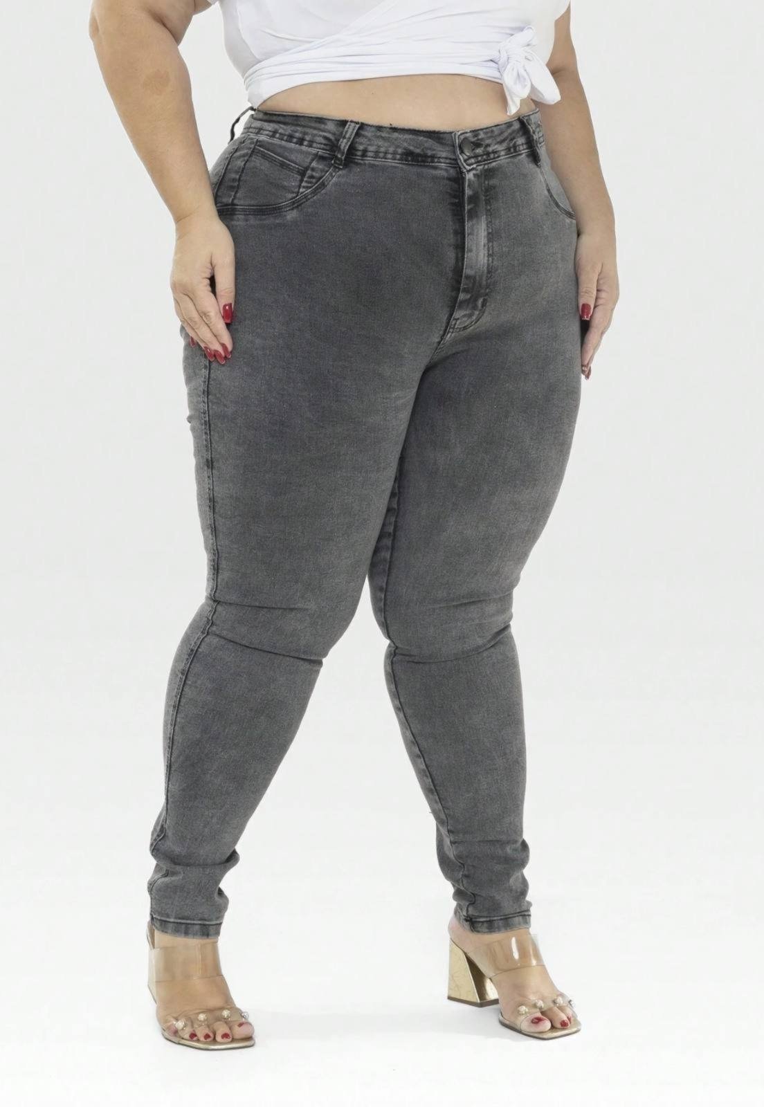 Calça Jeans Feminina GARAIS MODA Plus Size Grafite Marmorizada Moderna