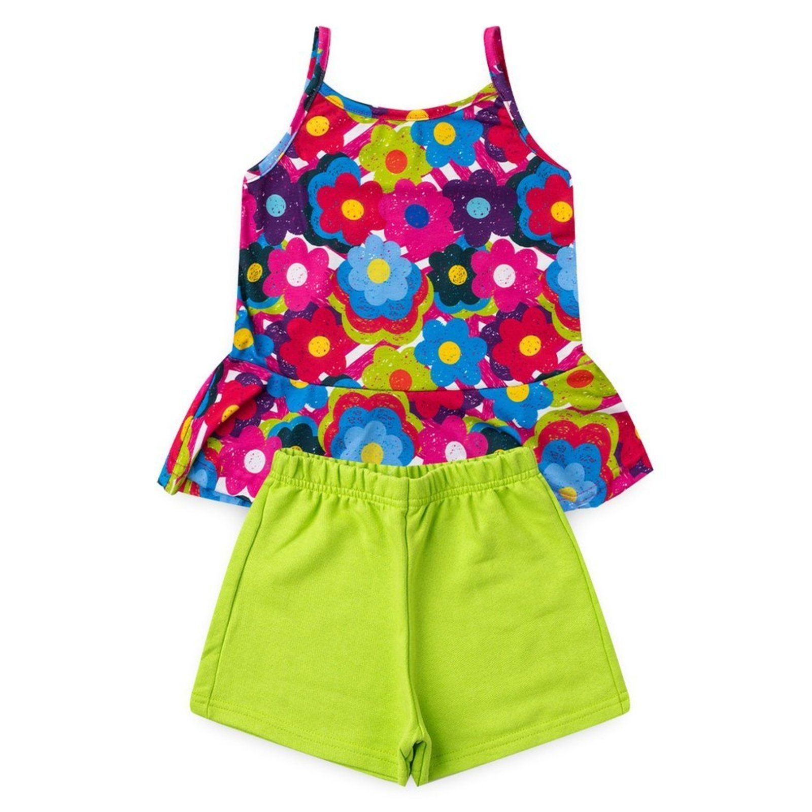 Infantil - Conjunto Verão Menina Pink Bata Alcinha com Babado e Shorts Floral