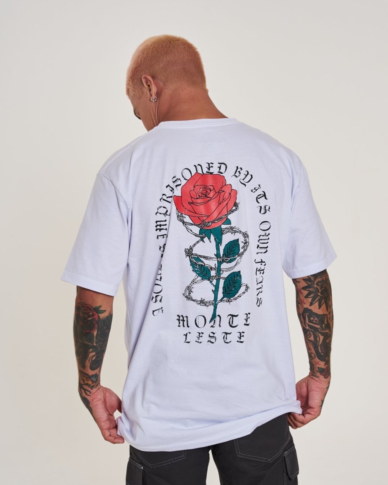 Camiseta Regular Estampada - Rosa Branco