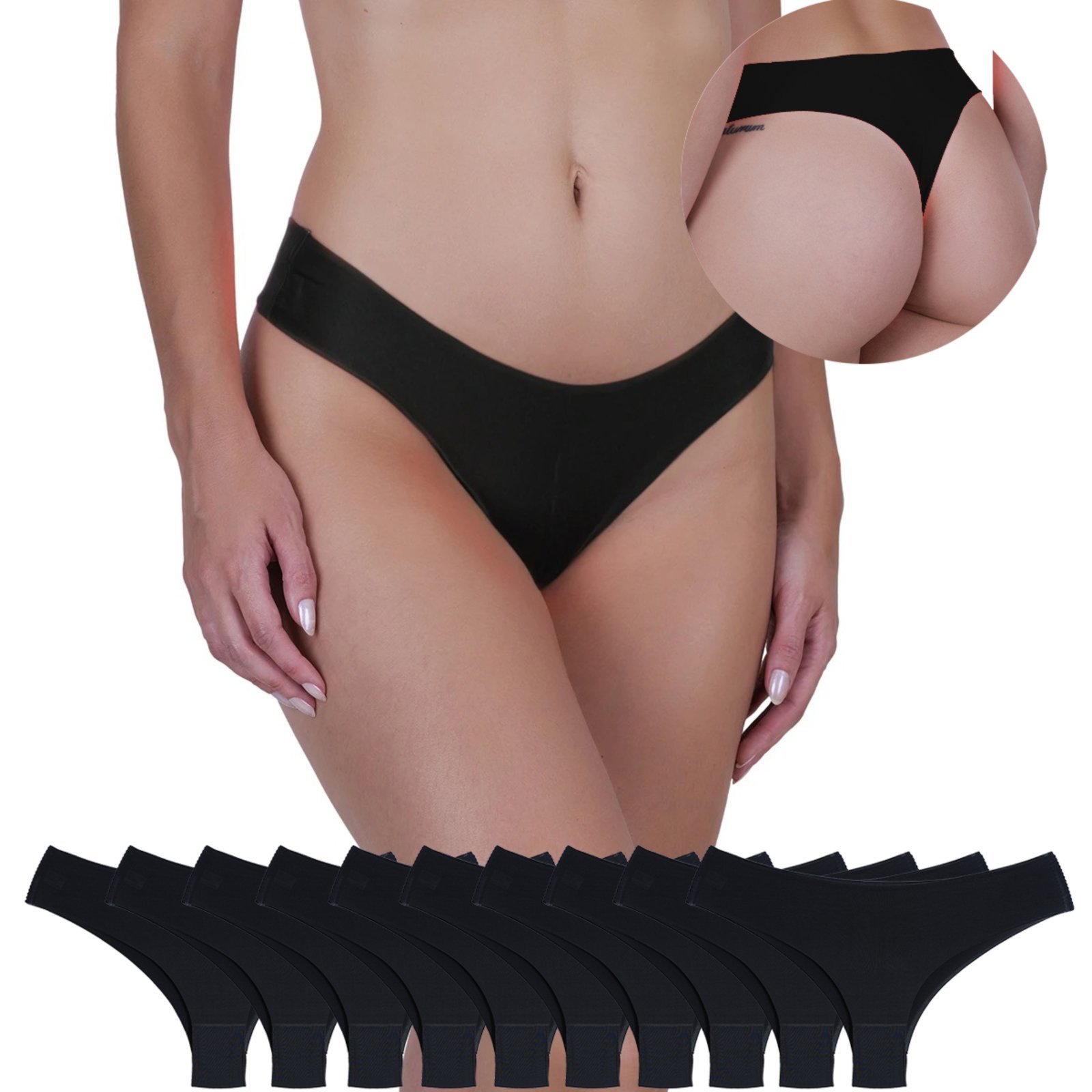 Kit Calcinha Feminina 10 peças Fio Dental Sem Costura Não Marca Preto