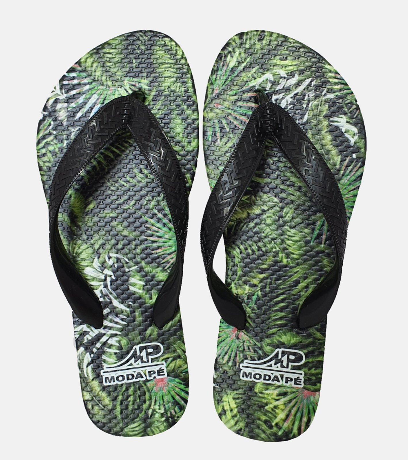 Chinelo Moda Pé Folhagem Verde/Preto