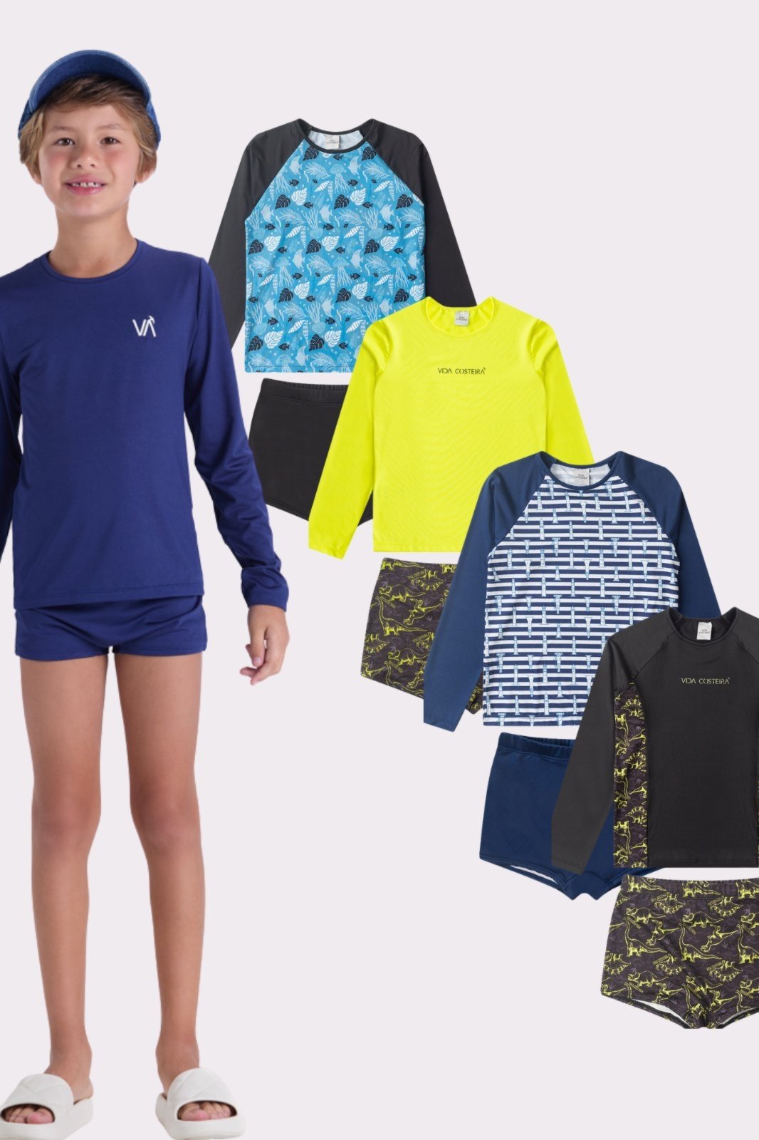 Vista 3 Kit Sortido Peças de Roupas Infantis Menino Moda Praia- 2 Camisas + 2 Sungas VIDA COSTEIRA multicolorido VIDA COSTEIRA multicolorido