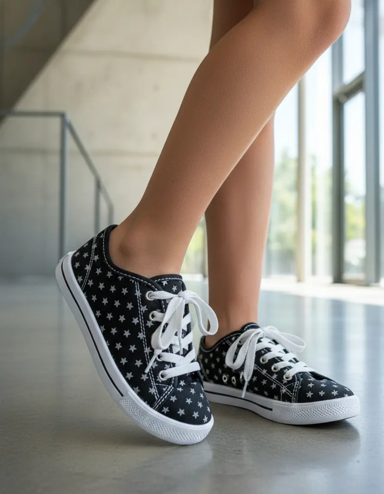 Infantil – Tênis Menina Old Tradicional Escolar Footz Cano Baixo Estrelado Confortável e Macio Preto