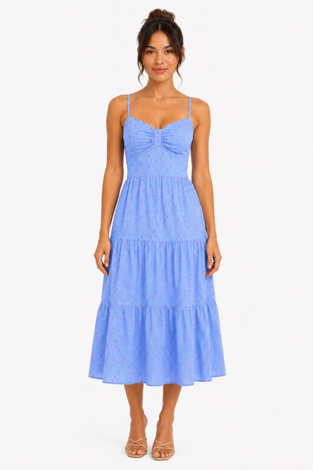 Vestido Longo de Alcinha Listrado D Bell Outlet Fashion Azul
