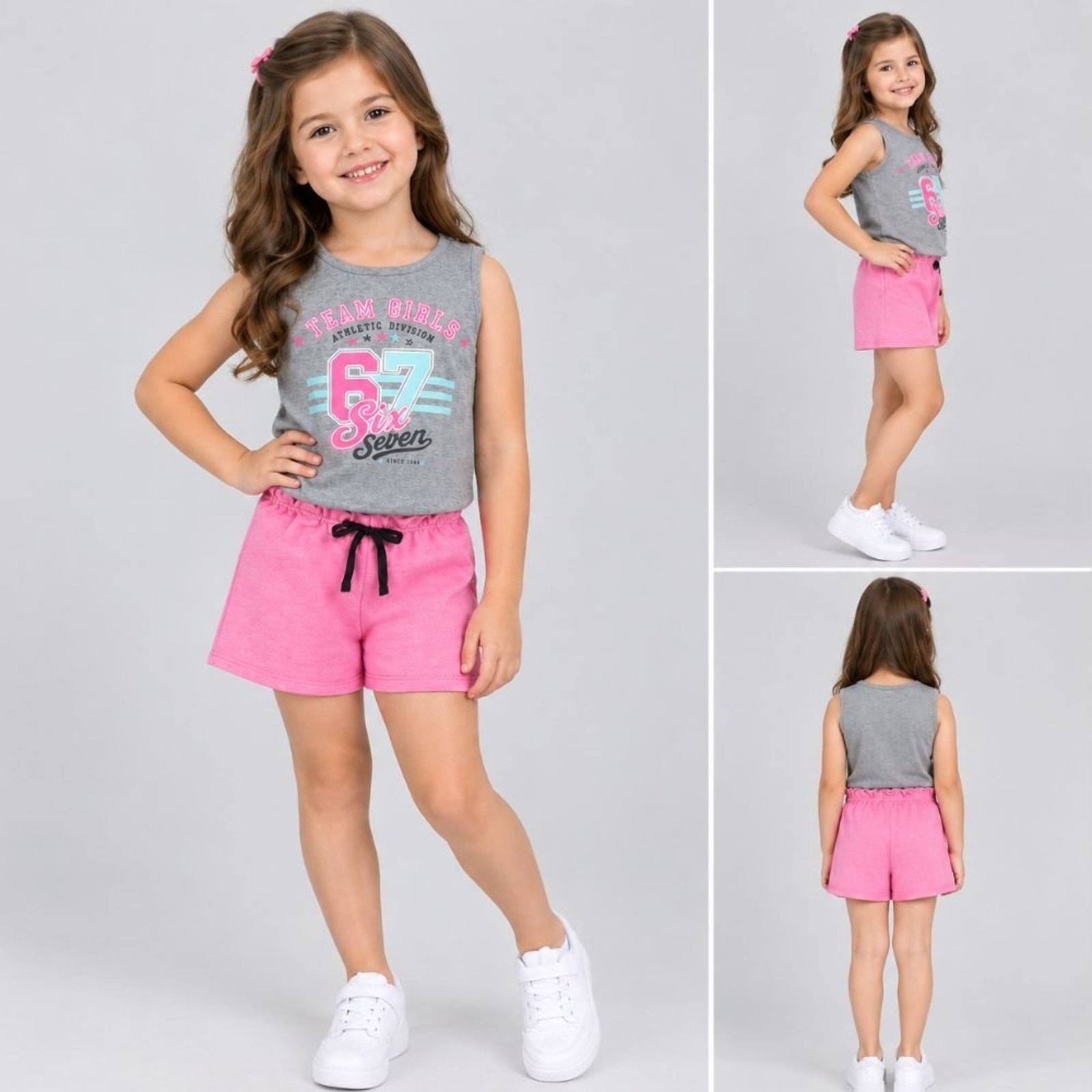 Infantil - Conjunto Menina Regata Girls e Shorts Clochard em Moletinho