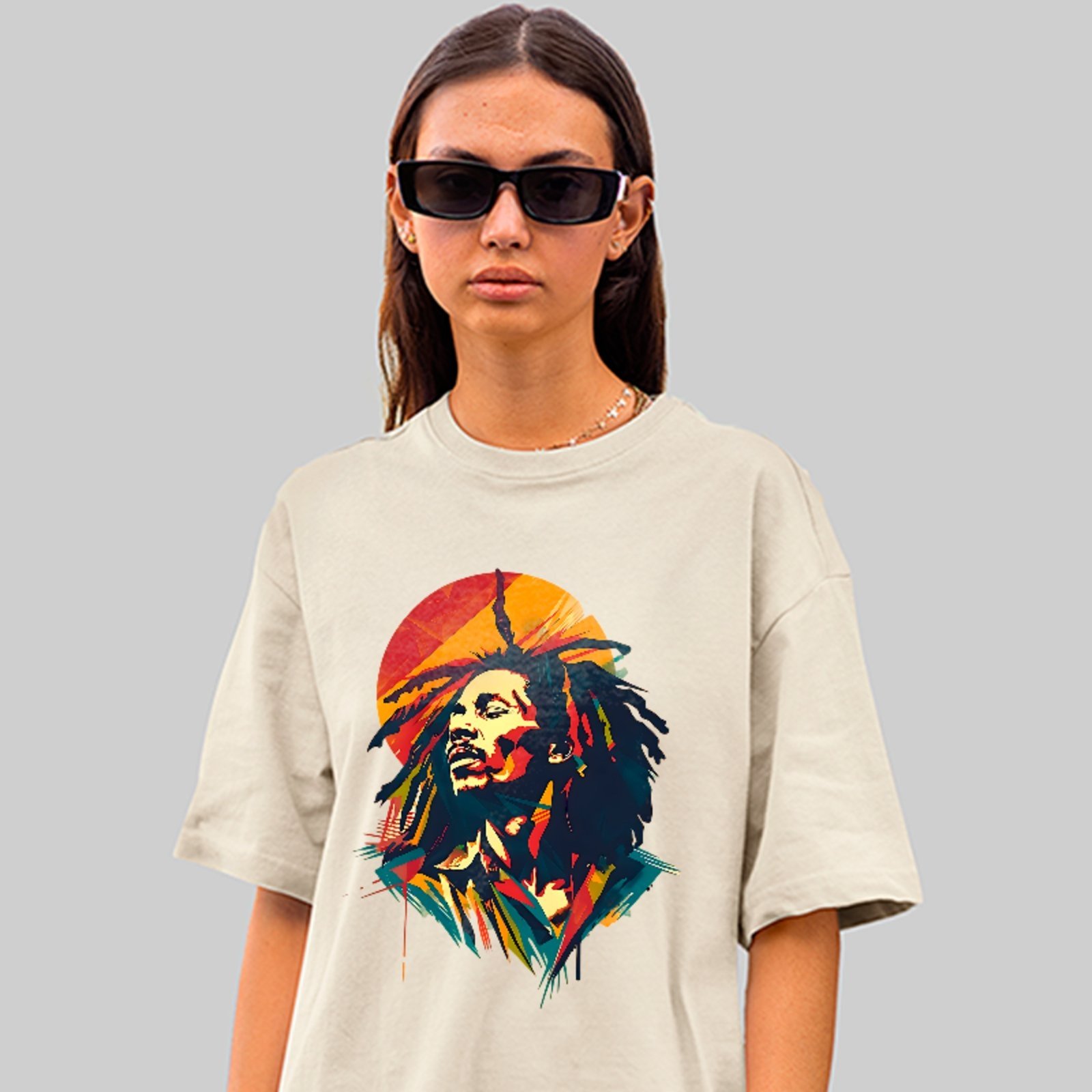 Camiseta Oversized Premium Reggae Rasta Streetwear Off White