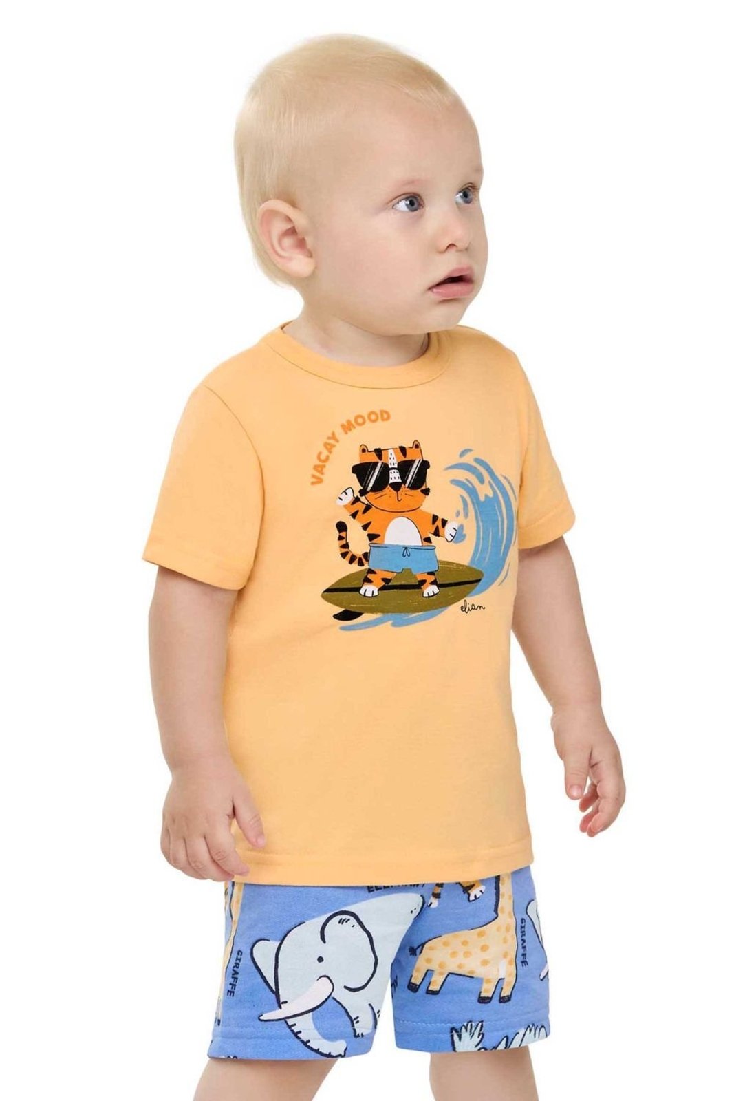 Infantil - Conjunto Menino Tigre Surfista Elian Amarelo