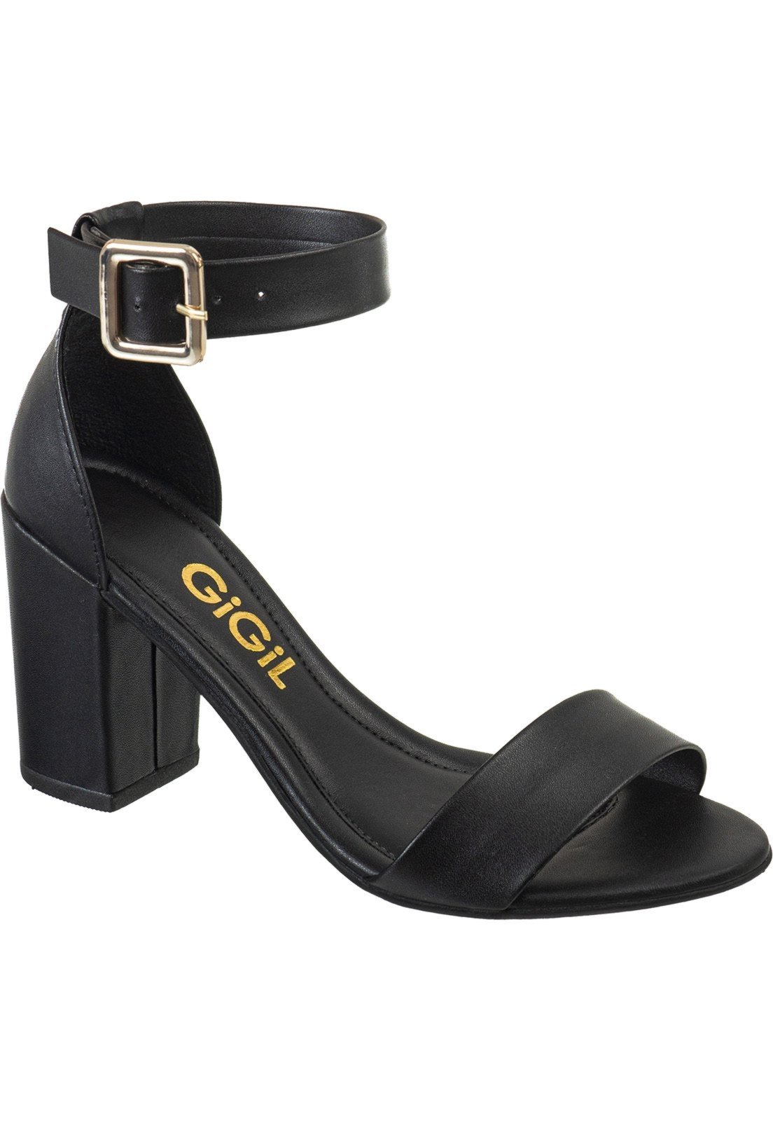 Vista 3 Sandália Feminina GiGiL Salto Alto Bloco Tira Tornozelo Traseiro Fechado Elegante preto Gigil preto