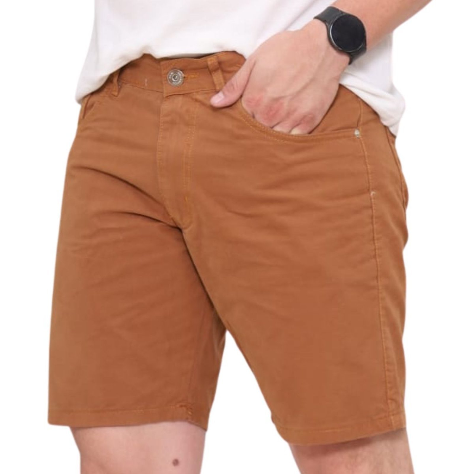 Bermuda Masculina Lisa Caramelo Sarja Alleppo Jeans