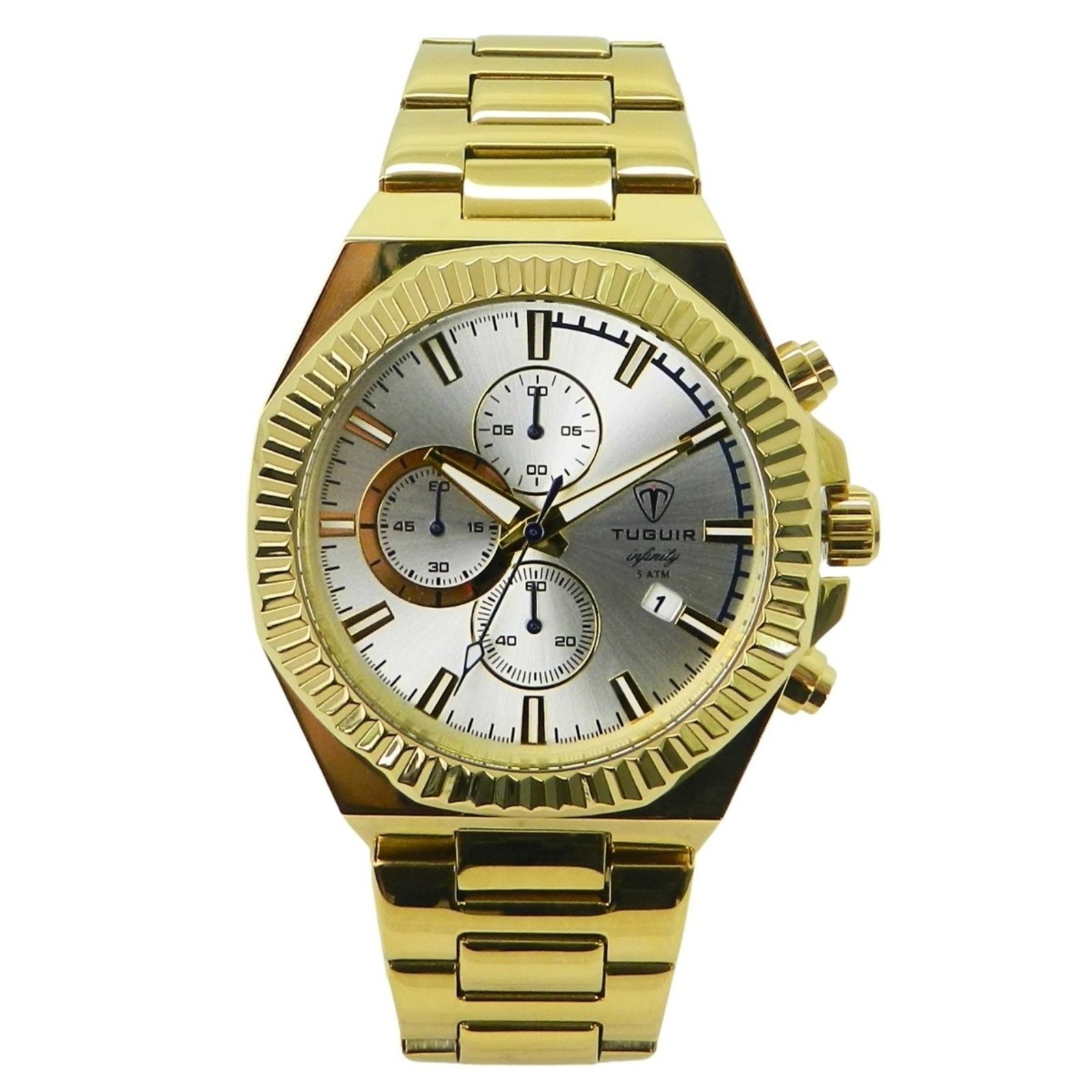 Relógio Cronógrafo Masculino de Aço Tuguir Analógico Infinity GCS-1272 Dourado e Prata
