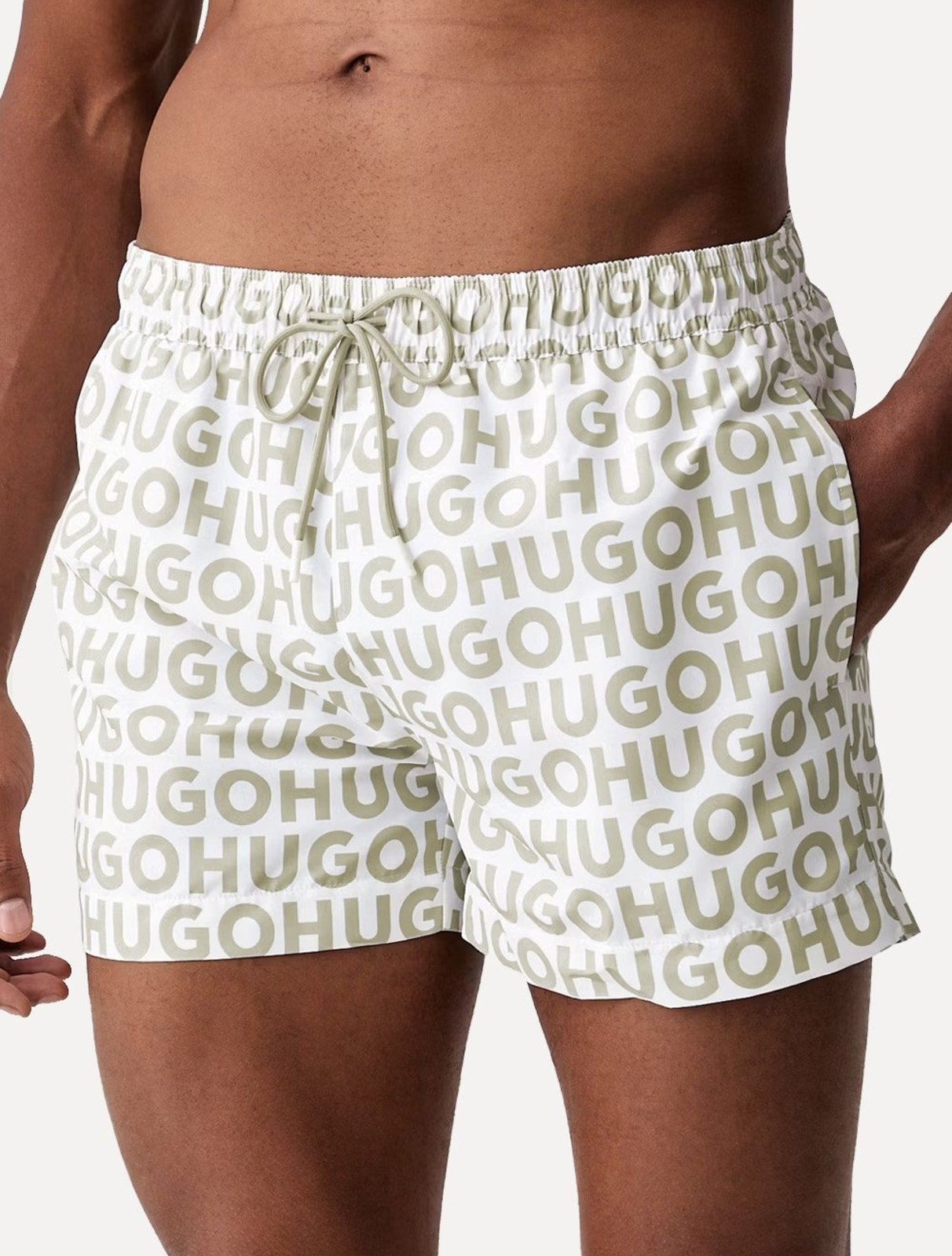 Short Hugo Boss Masculino Regular Estampado Kaly_Swim short Cáqui Claro