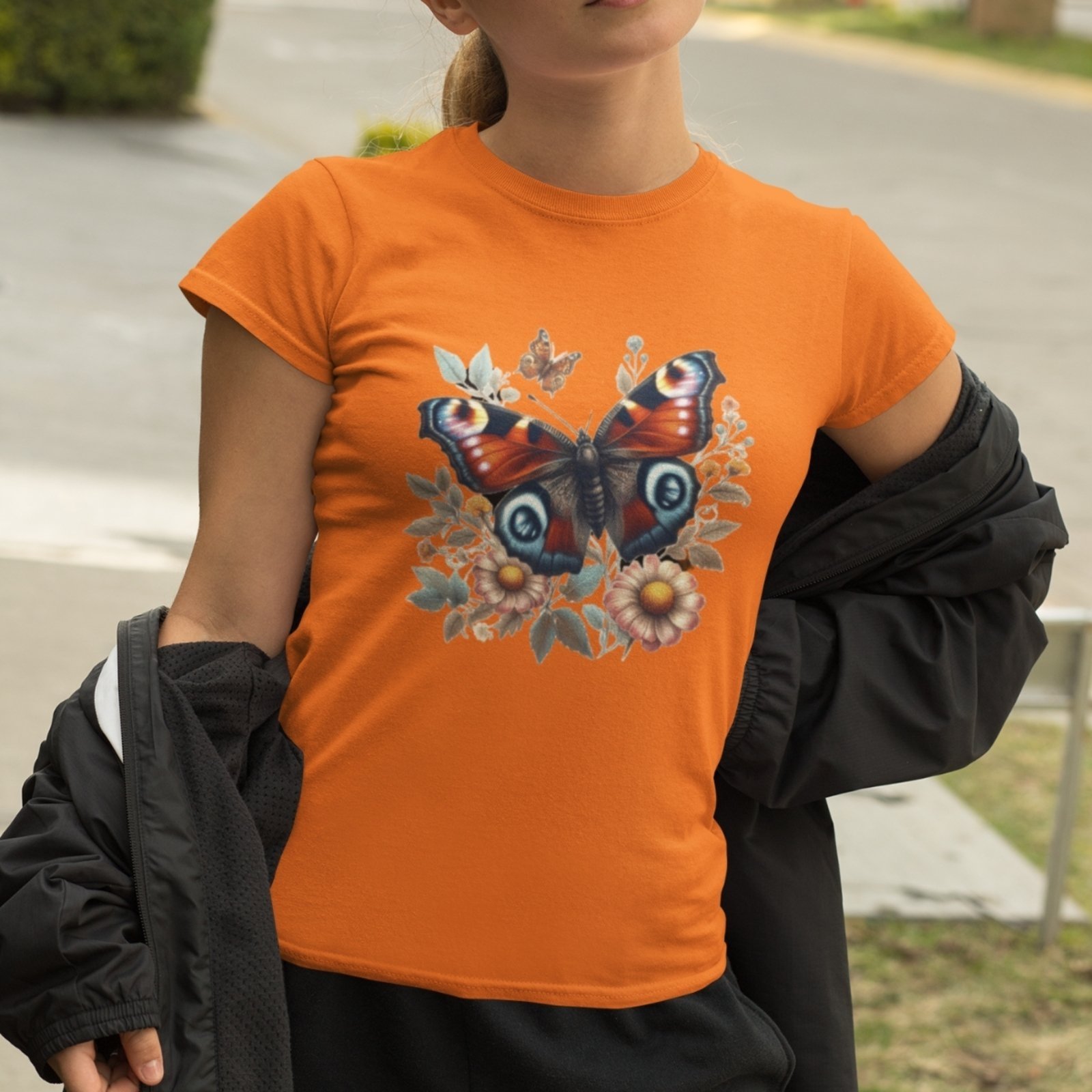 Camiseta Feminina GuGi Estampada Borboleta Florida Butterfly Laranja