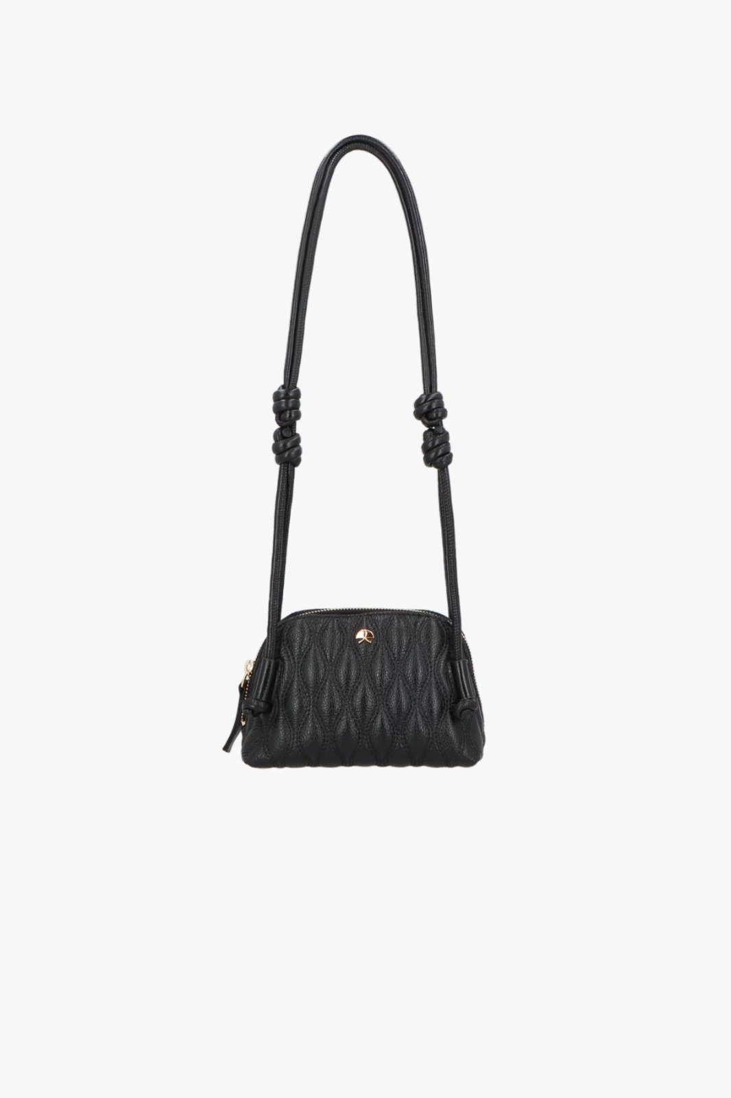 BOLSA PEQUENA EM COURO PRETO MATELASSÊ COM NÓS NA ALÇA