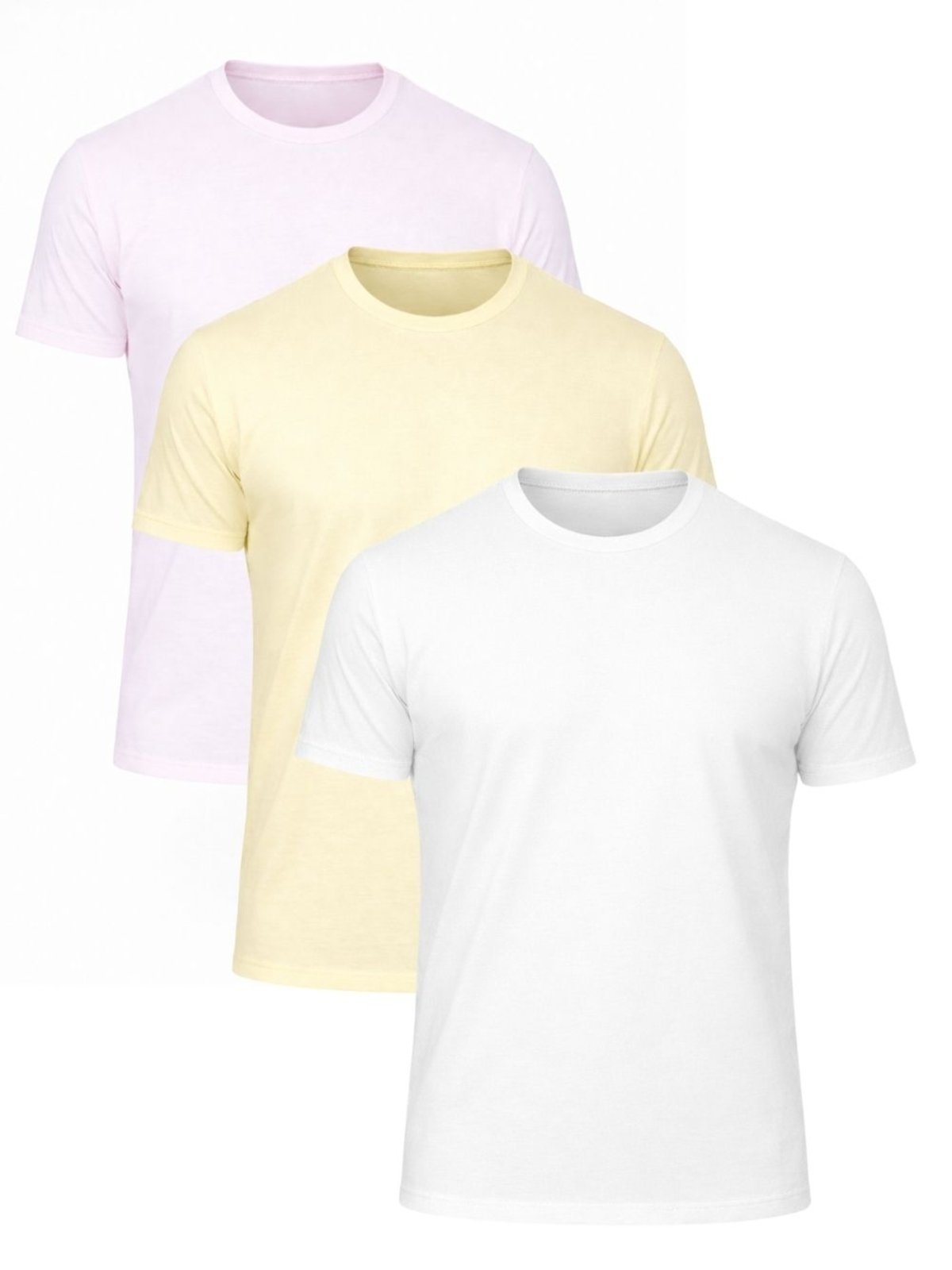 Kit 3 Camisetas Masculina Algodão Premium Amarela, Rosa e Branca - 50696