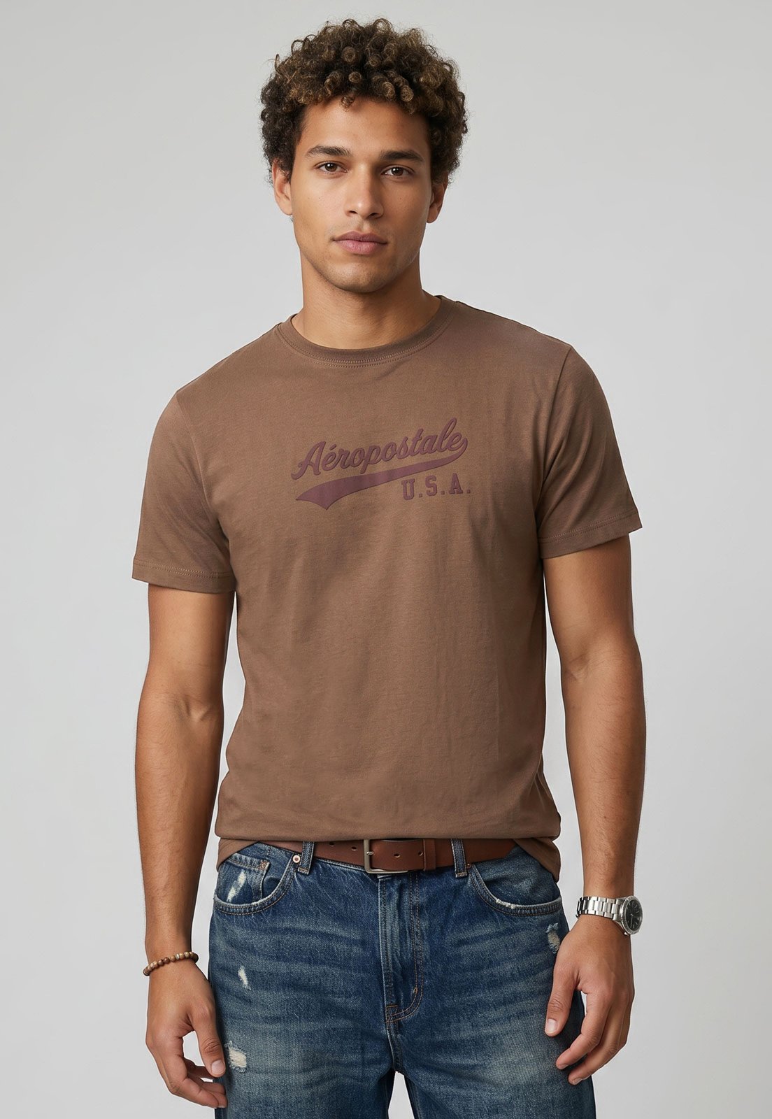 Camiseta Masculina Aeropostale Logo Marrom