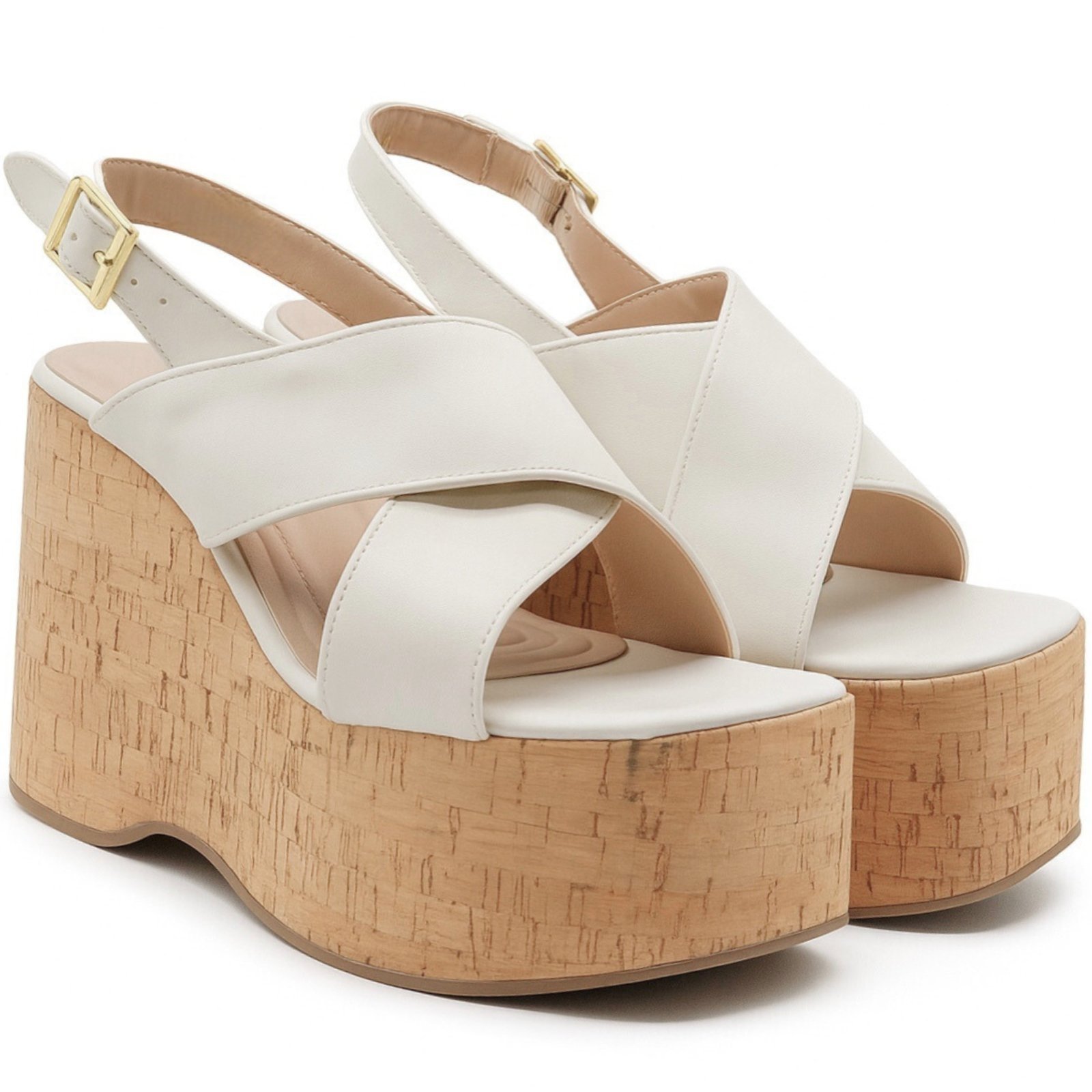Sandália Feminina Anabela Plataforma Grossa Cortiça 182175 Off White