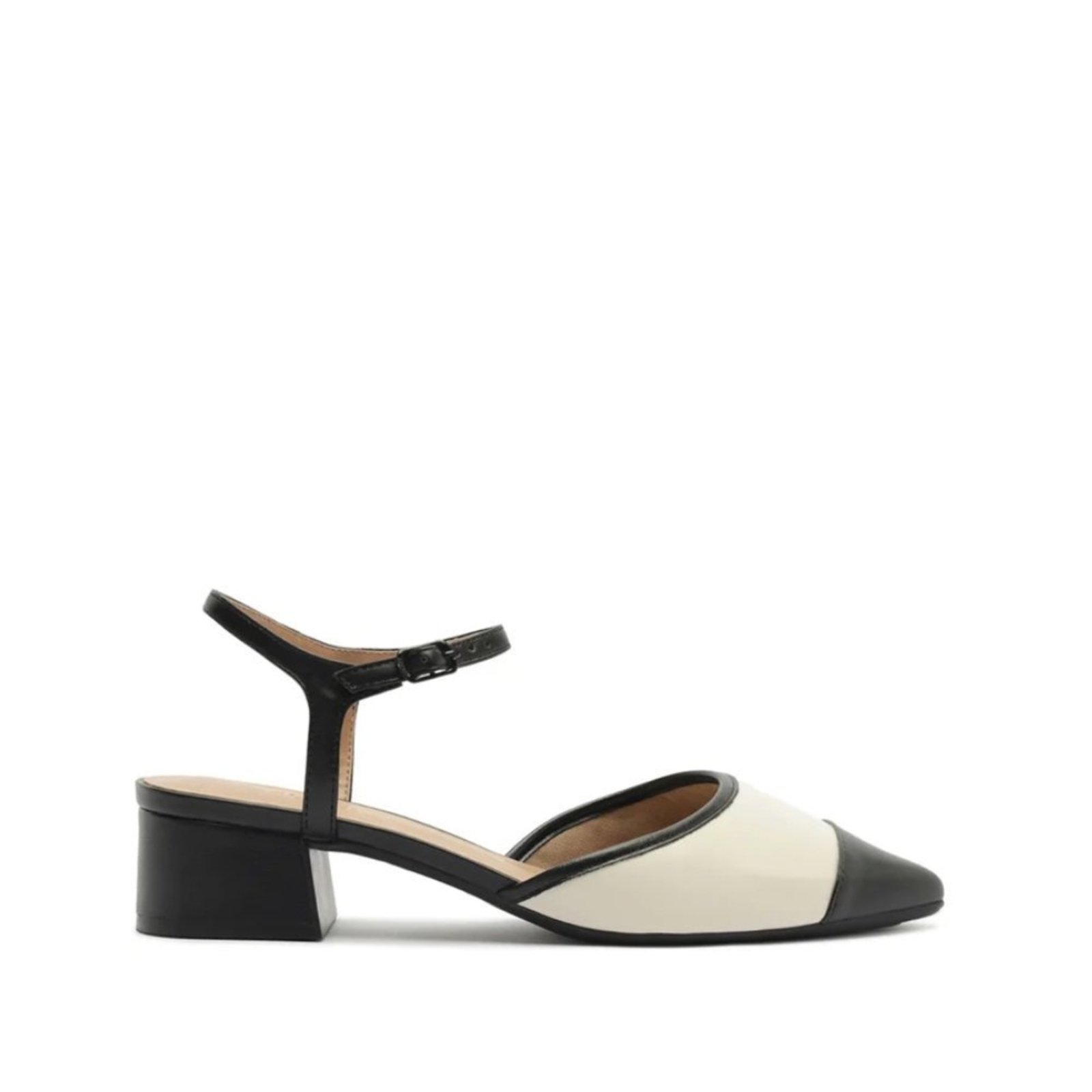 Sandalia Anacapri Salto Bloco Bicolor Branco Off e Preto Anacapri Off-white