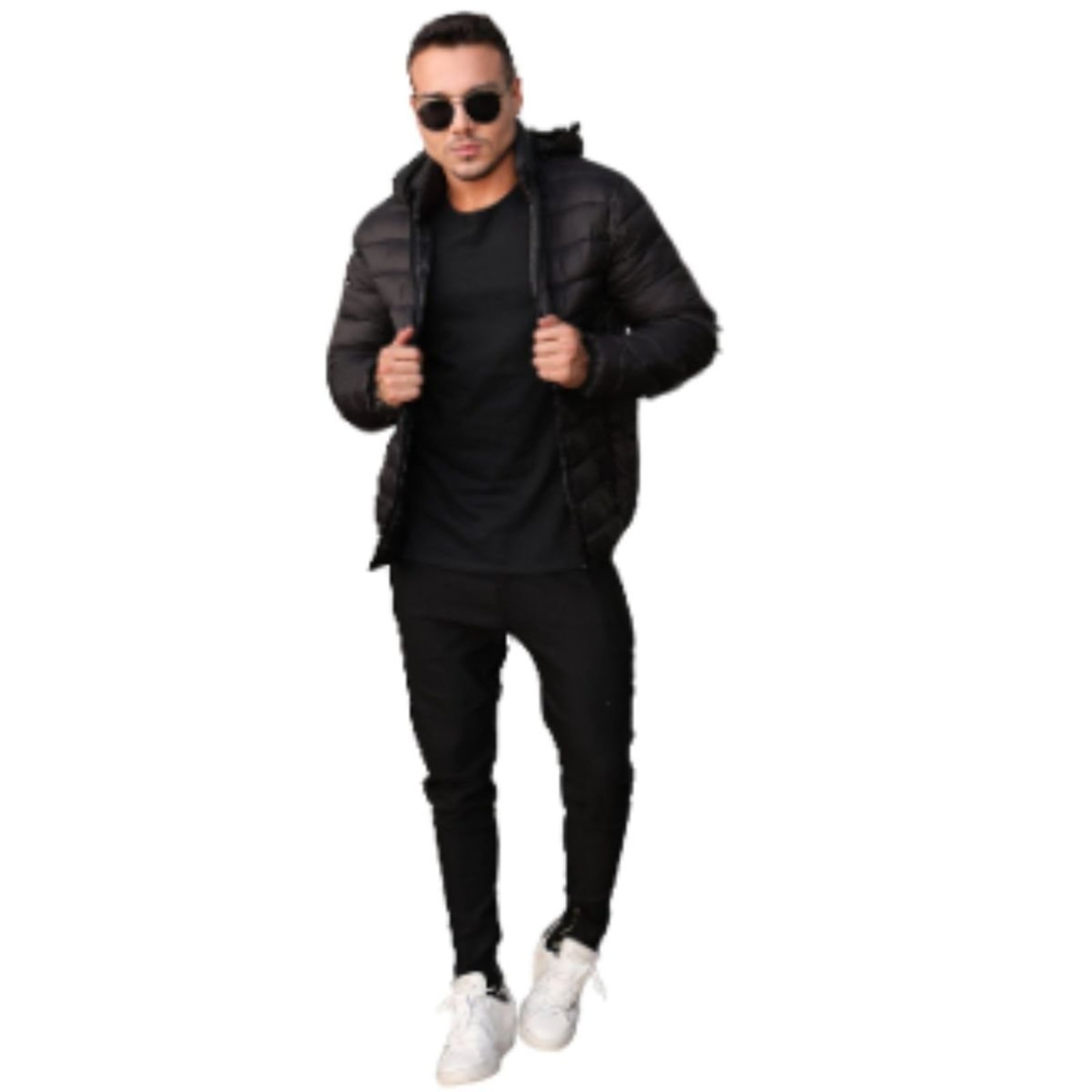 Jaqueta Masculina Puffer Com Capuz Blusa Frio FMF Impermeável Preta Preto
