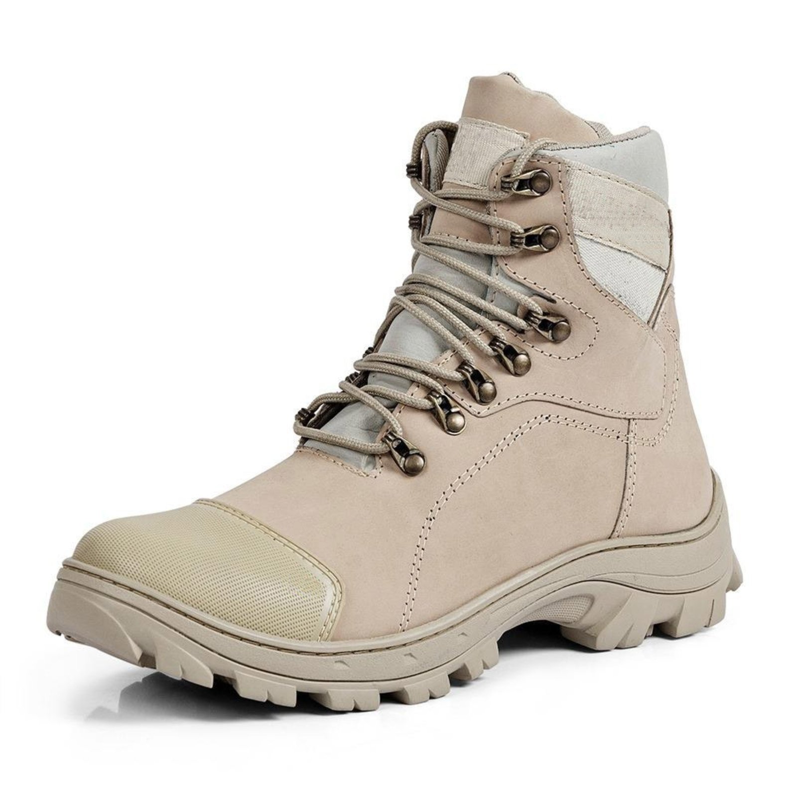 Coturno Adventure Bota Couro Masculina Cano Médio Atacador Solado Borracha Antiderrapante Resistente Confortável Bege