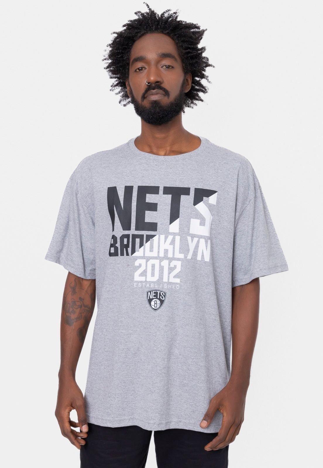 Camiseta NBA Plus Size SpotLight Brooklyn Nets Cinza Mescla