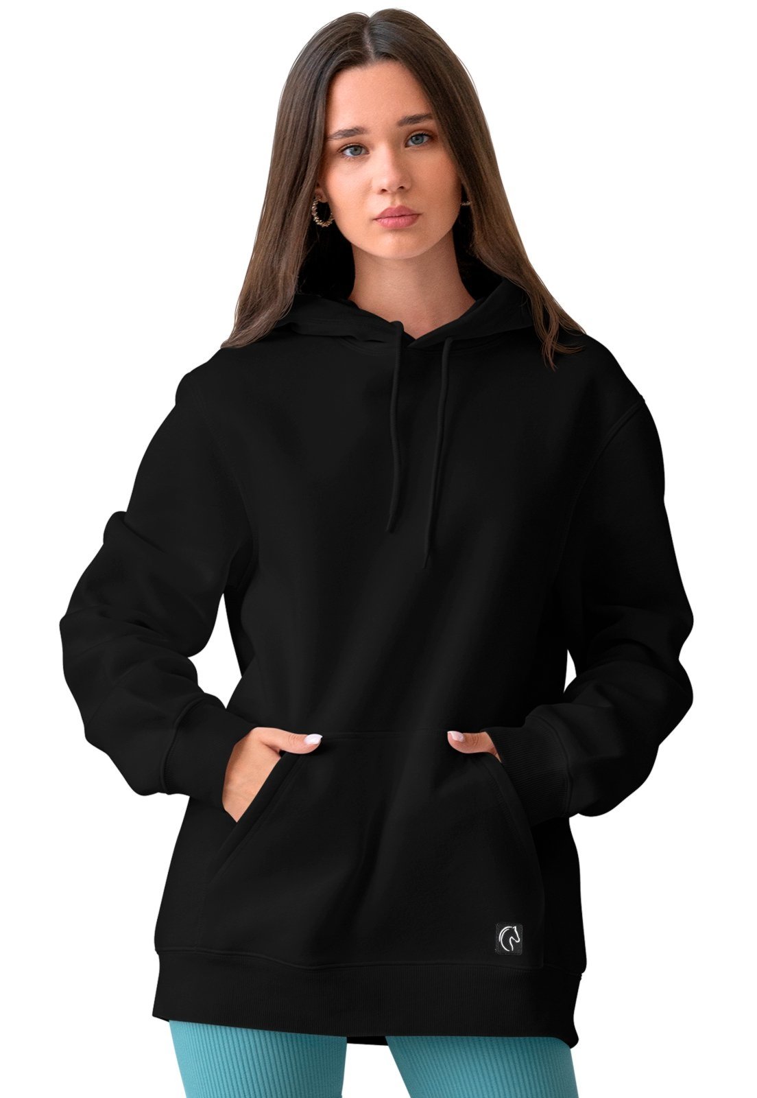 Vista 3 Blusa De Frio Feminina W2 Moletom Liso Com Capuz e Bolso Canguru Felpado W2 STORE azul/azul marinho/bege/branco/cinza/preto/rosa W2 STORE azul/azul marinho/bege/branco/cinza/preto/rosa