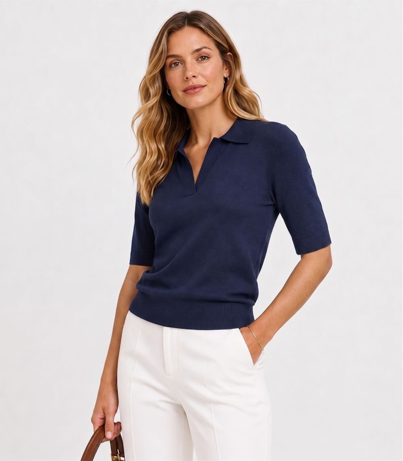 Blusa Polo Feminina Tricot Rovitex Azul