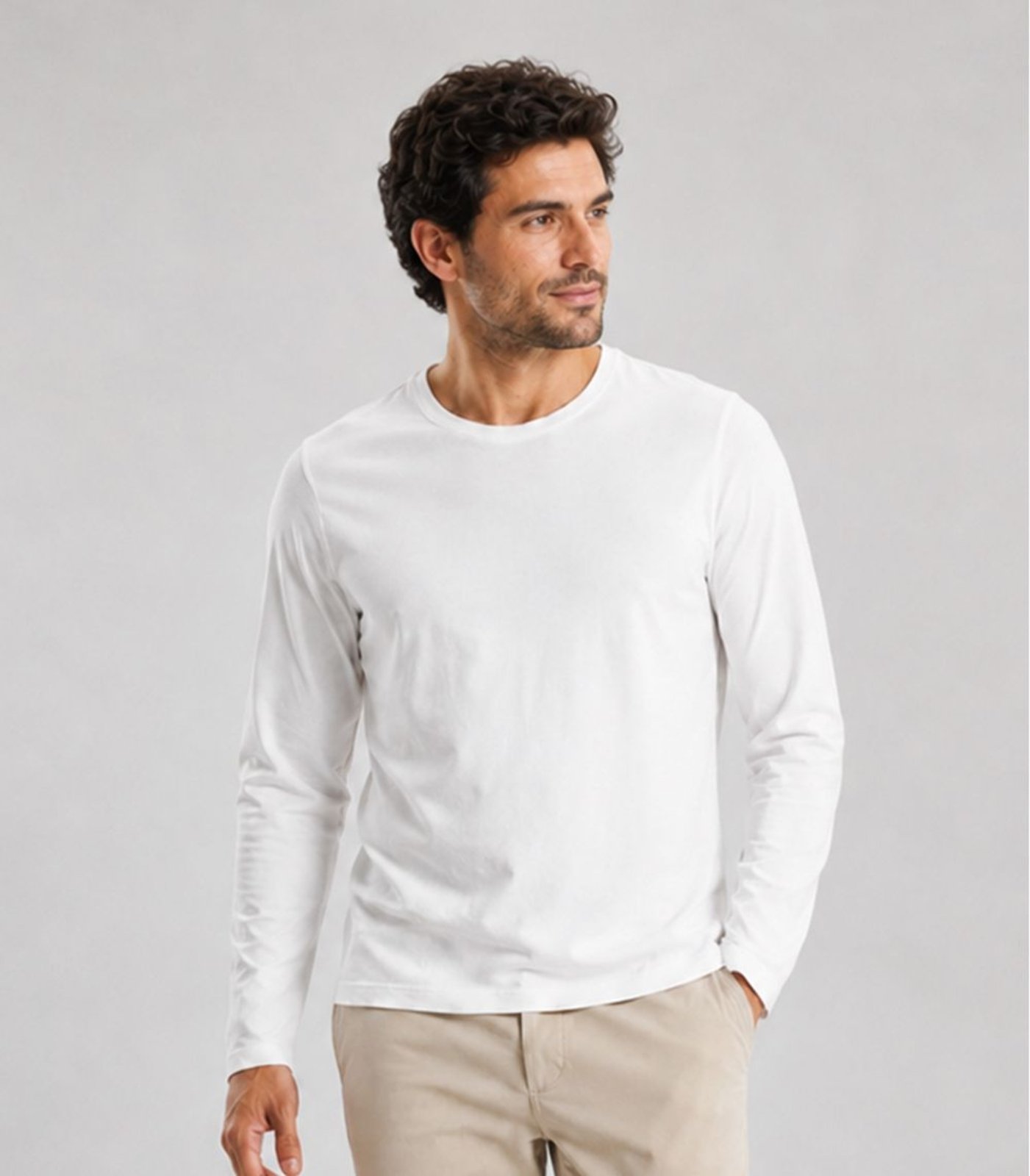 Camiseta Manga Longa Meia Malha Masculina Select Branco