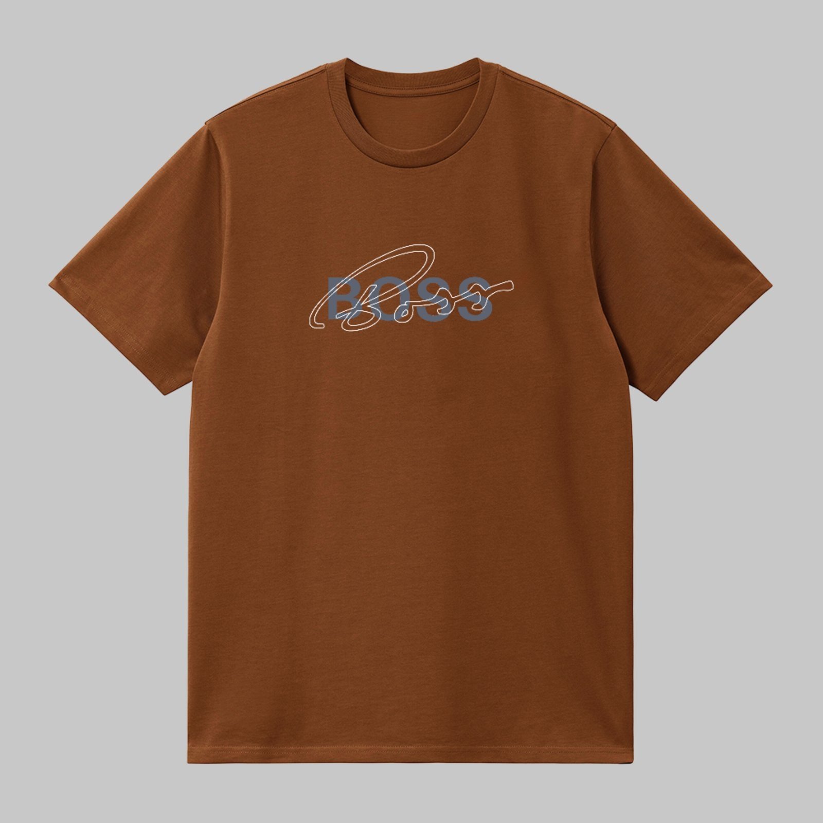 Camiseta Básica Estampa Boss Design Line Art Signature Estilosa Marrom