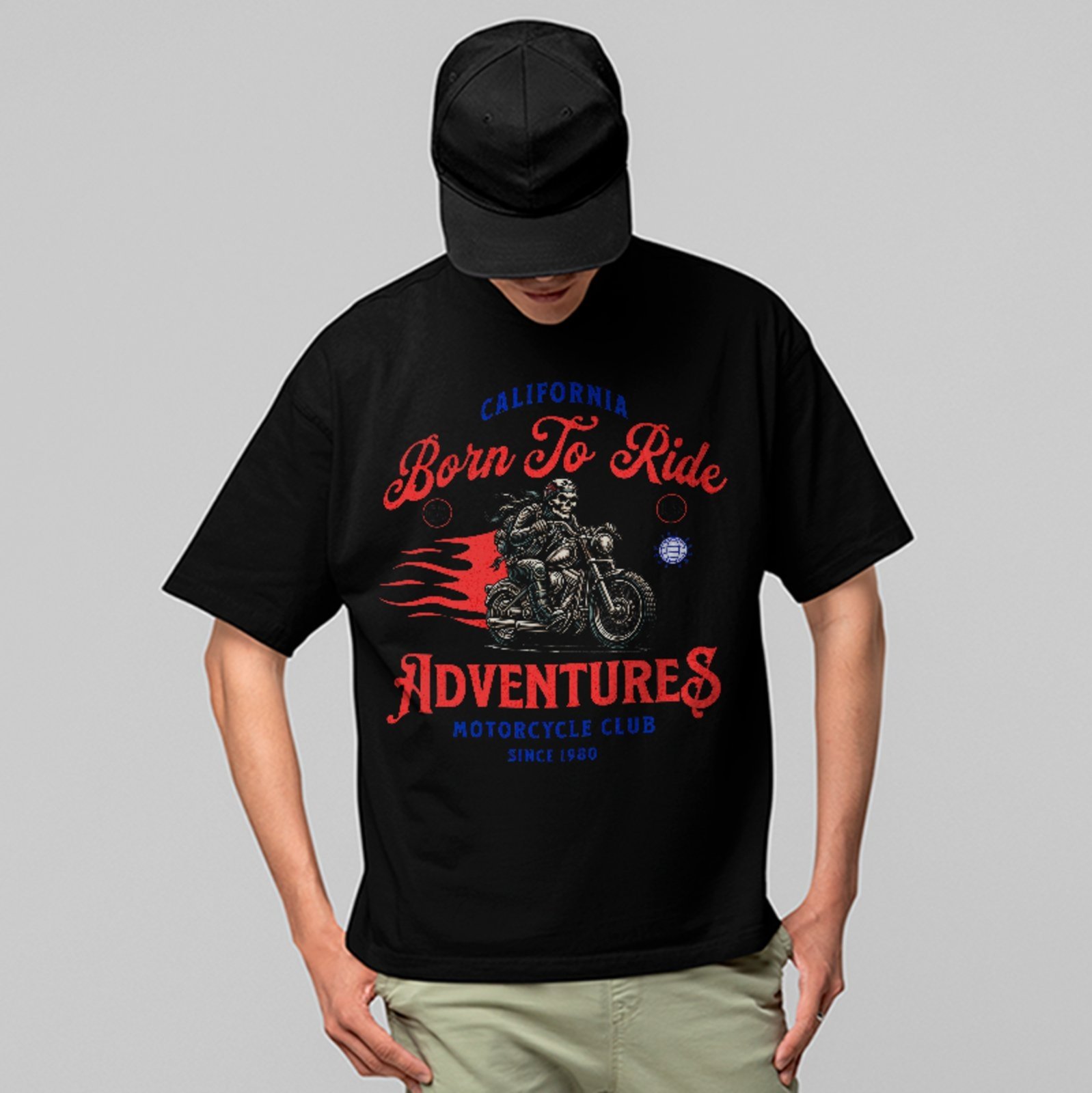Camiseta Oversized Premium Born To Ride Motorcycle Adventures Unissex Preto