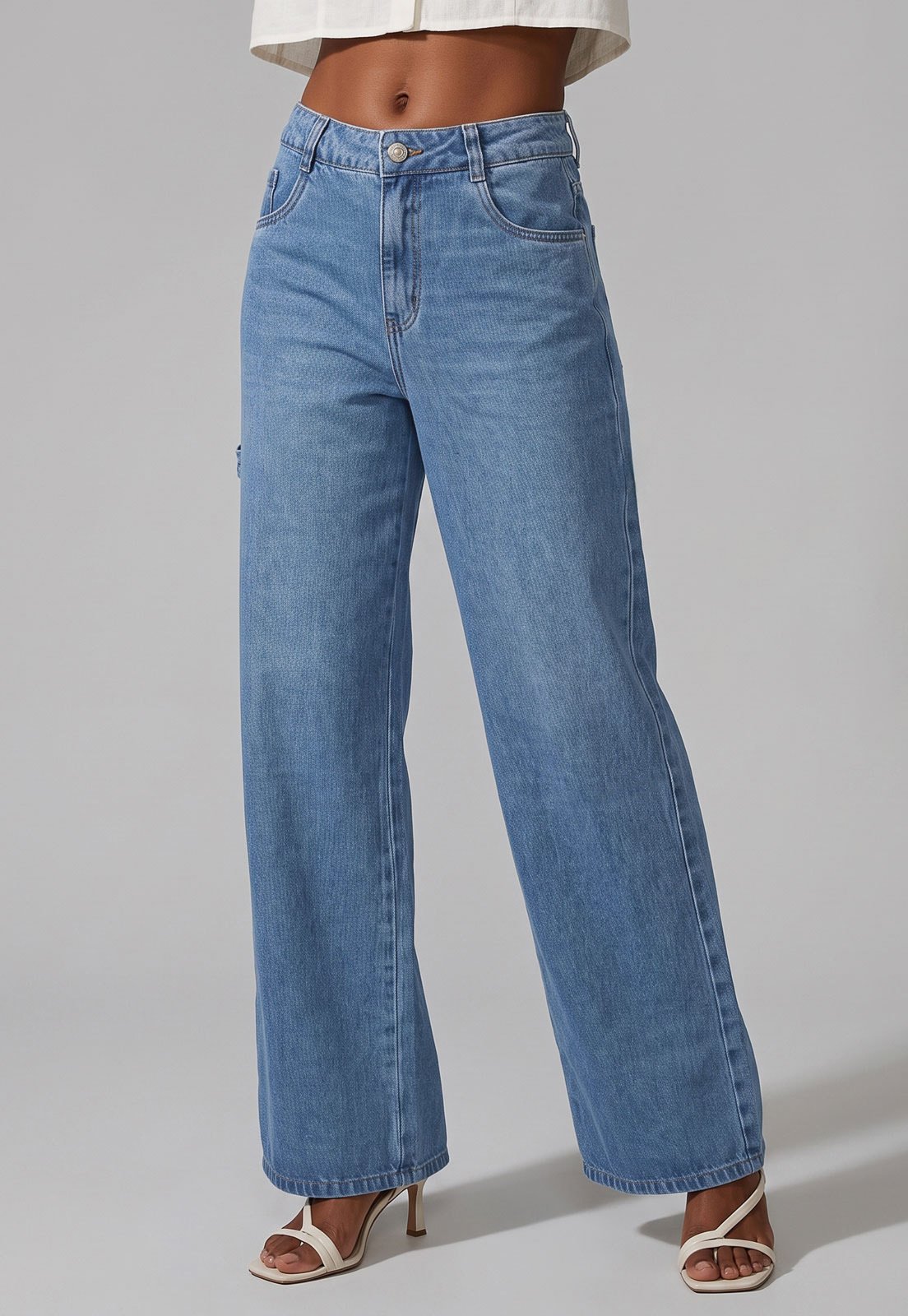 Calça Jeans Feminina Sawary Wide Leg Azul Claro