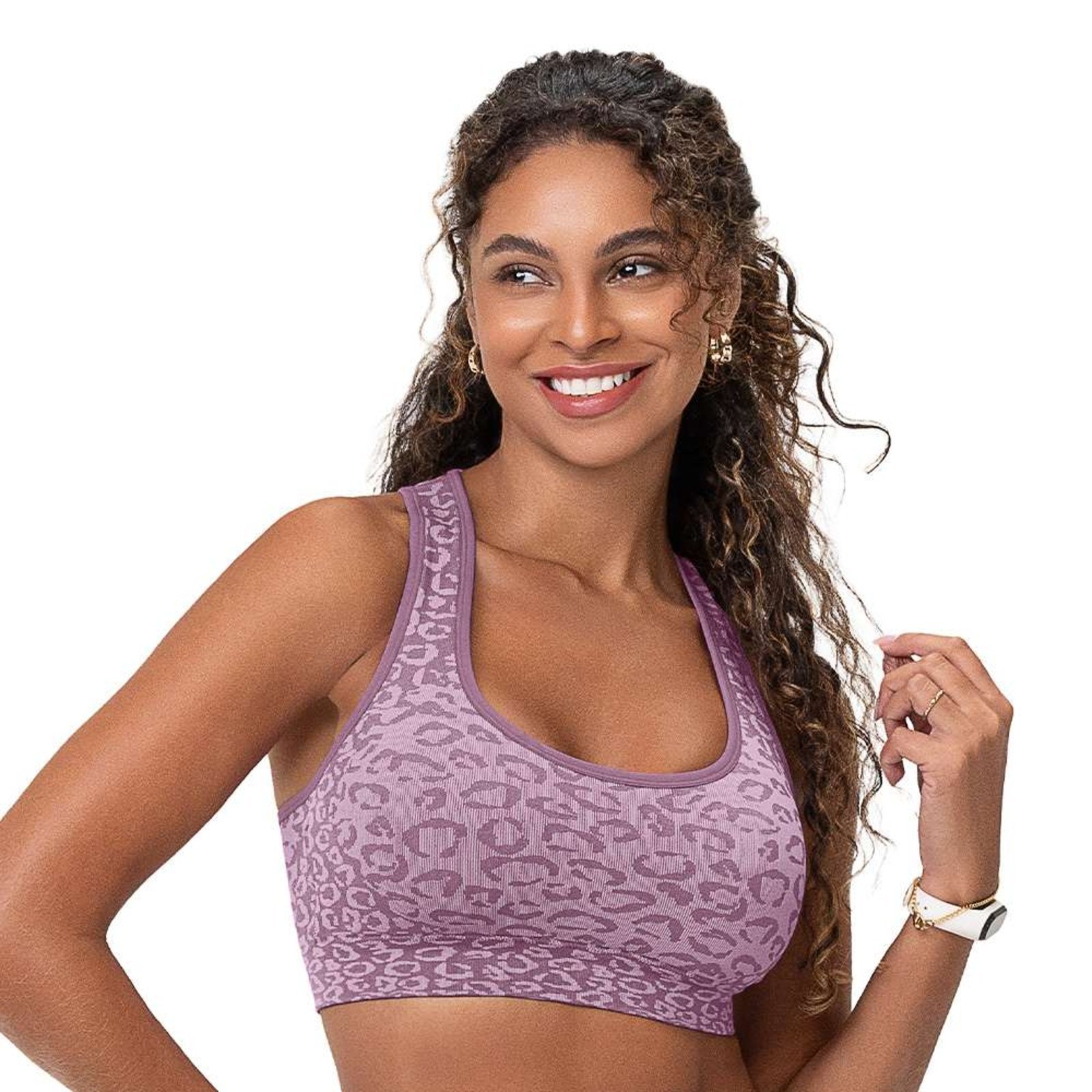 Top Fitness Nadador Oncinha com Bojo Removivel Roxo Zee Rucci