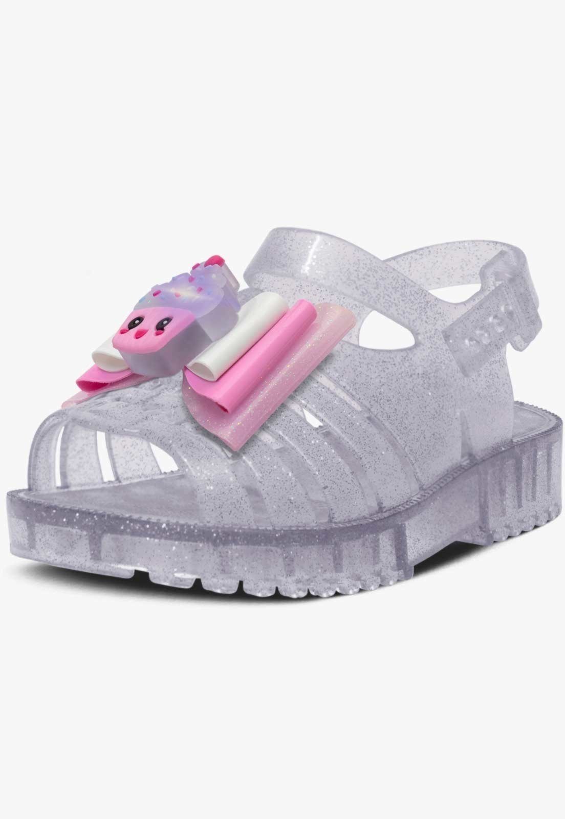Vista 2 Infantil - Sandália Rasteira Pópidi Menina Emborrachada CupCake Glitter prata Pópidí prata
