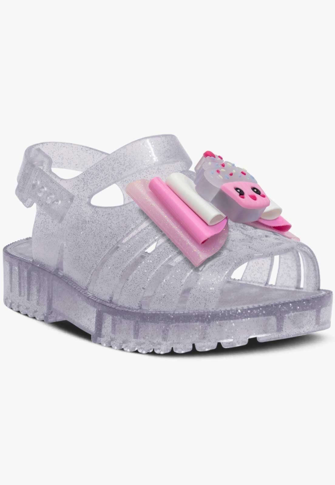 Vista 3 Infantil - Sandália Rasteira Pópidi Menina Emborrachada CupCake Glitter prata Pópidí prata