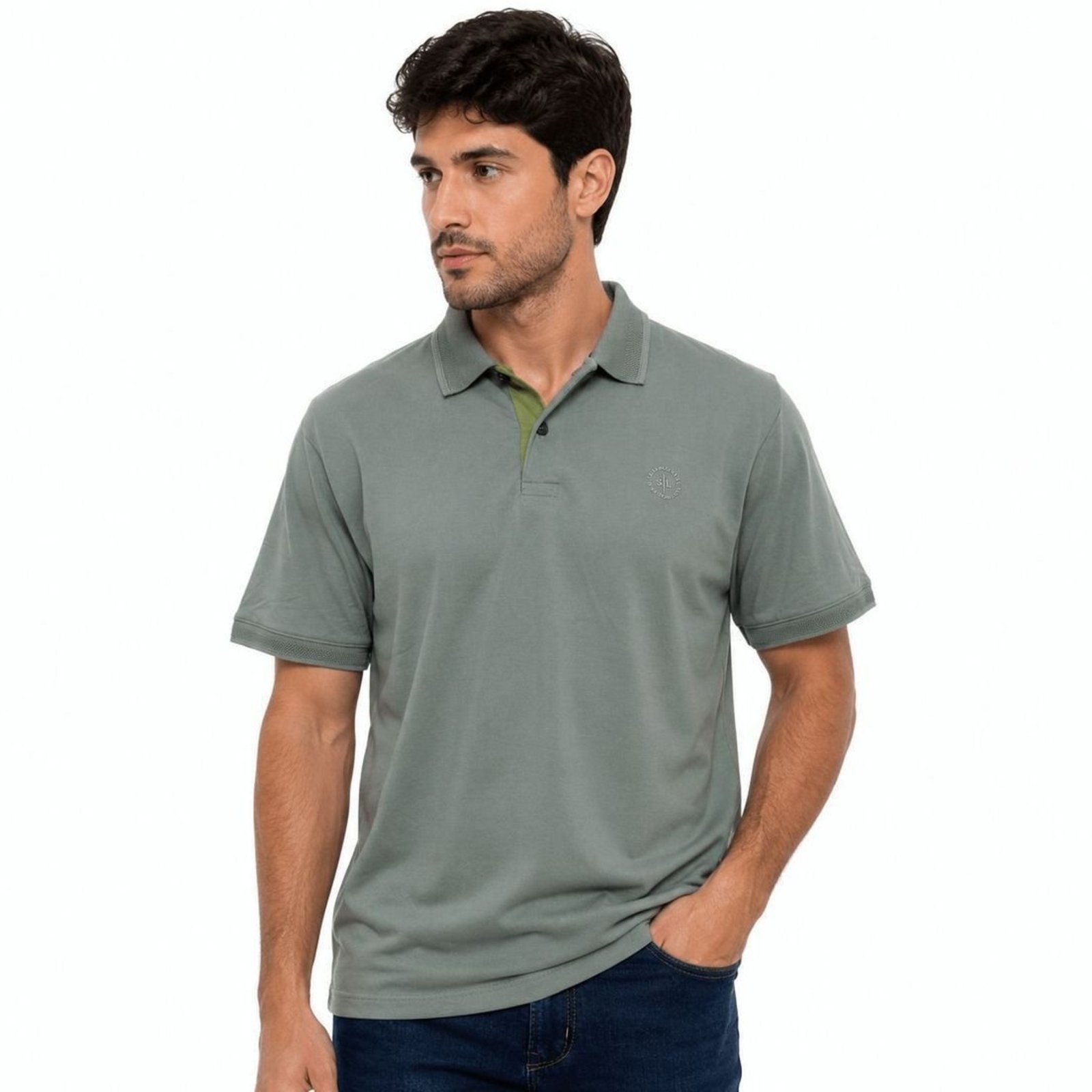 Camisa Polo Masculina Sallo Slim Fit Cinza 4711 - Cinza - Sallo