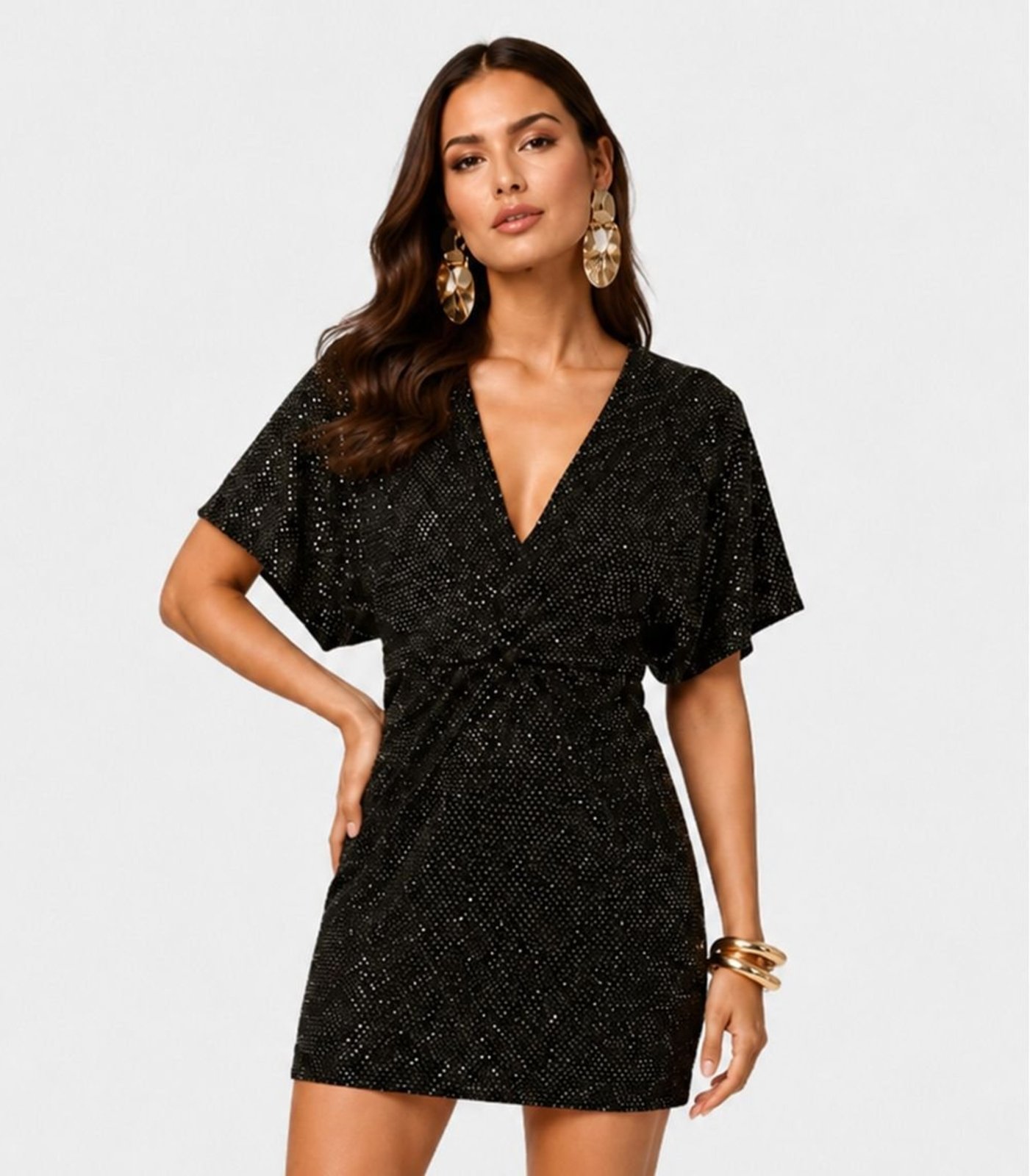 Vestido Curto Feminino Em Malha Lantejoula Endless Preto