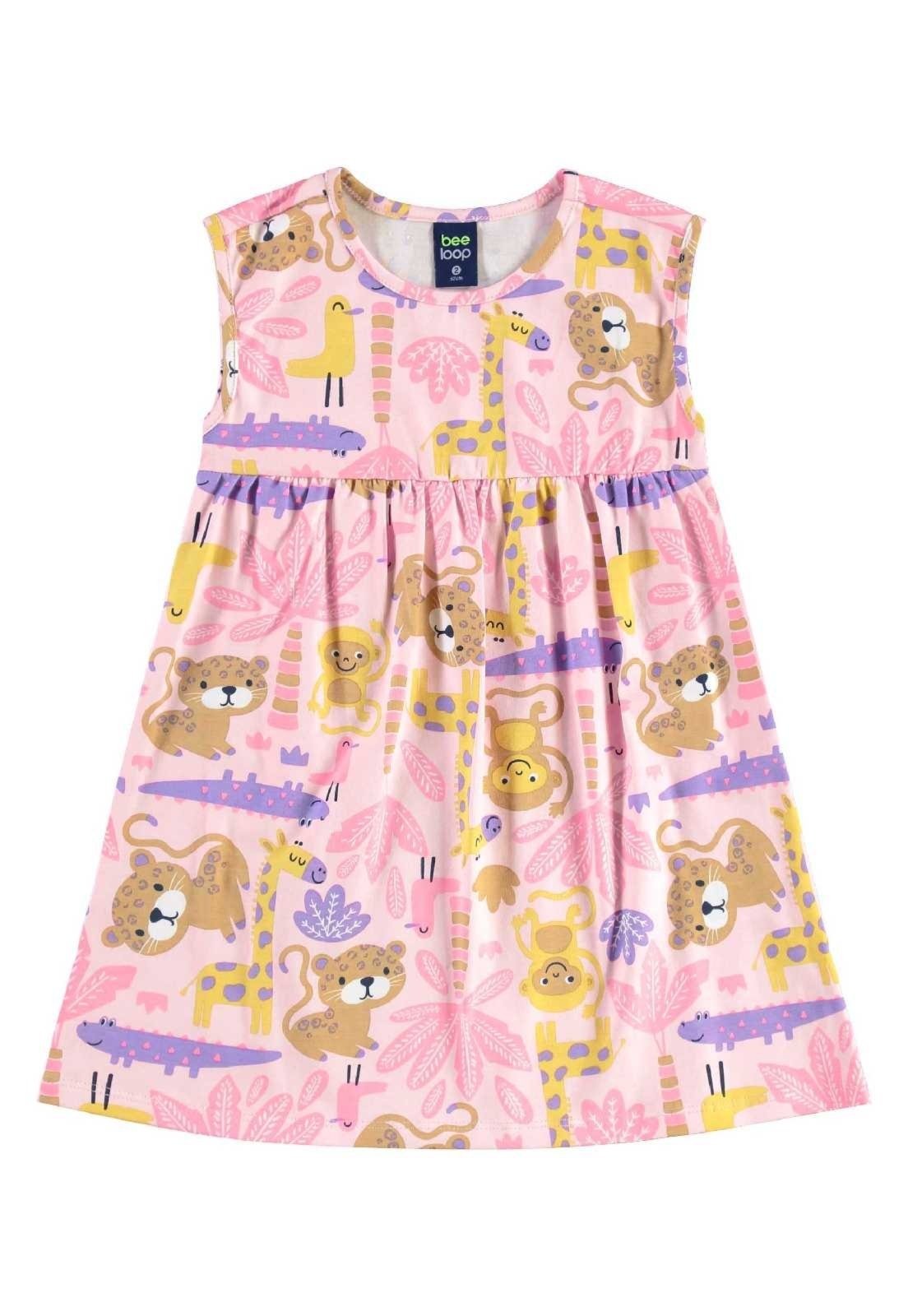 Infantil – Vestido Estampado Bee Loop Rosa