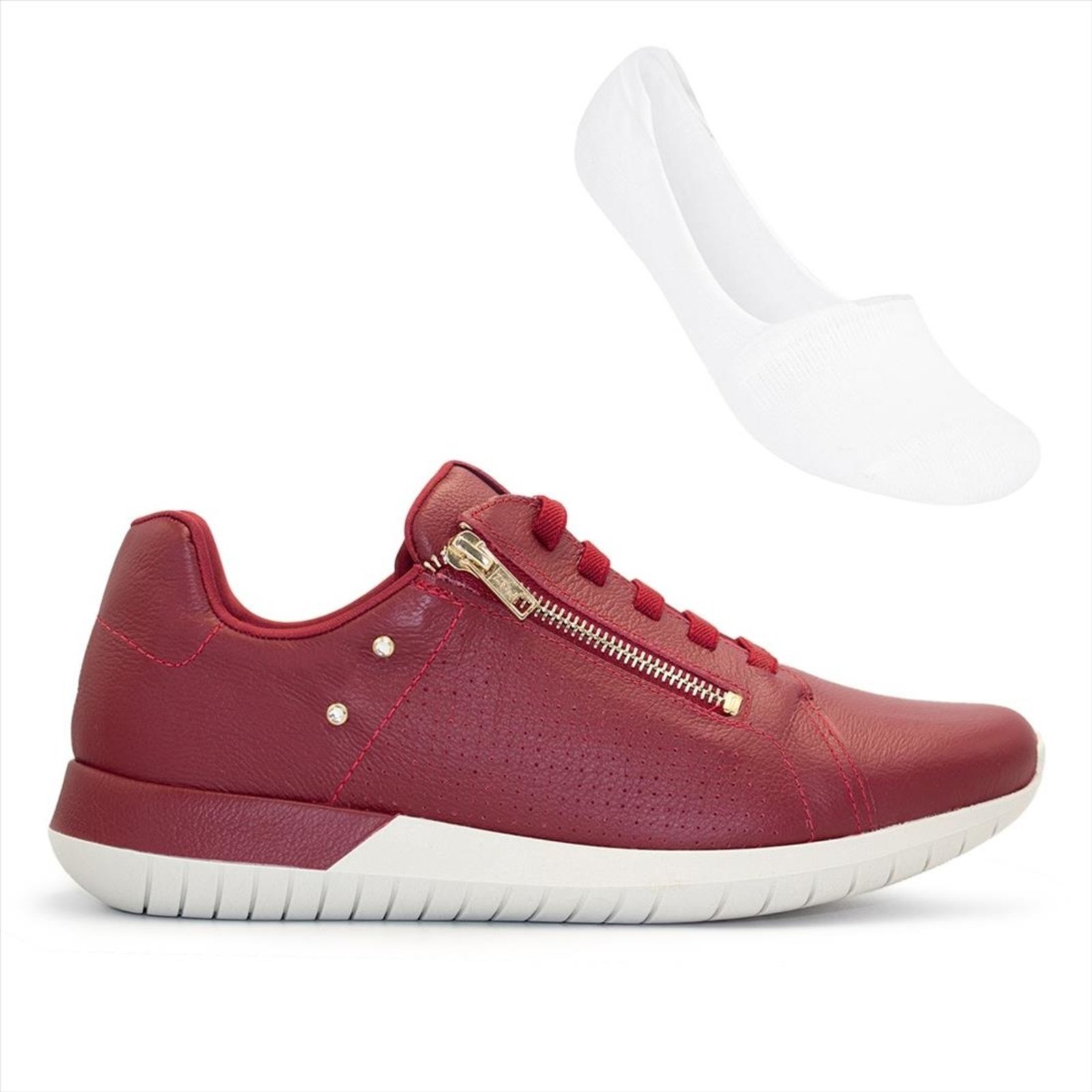 Tênis Usaflex Feminino Elástico Zíper AH1707+Meia Selene Sapatilha Invisível 7760