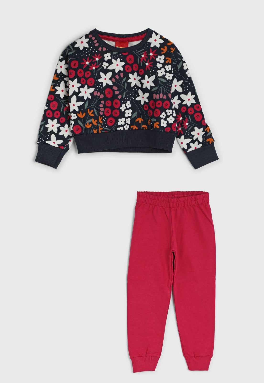 Infantil - Conjunto Kyly Estampado Floral Preto