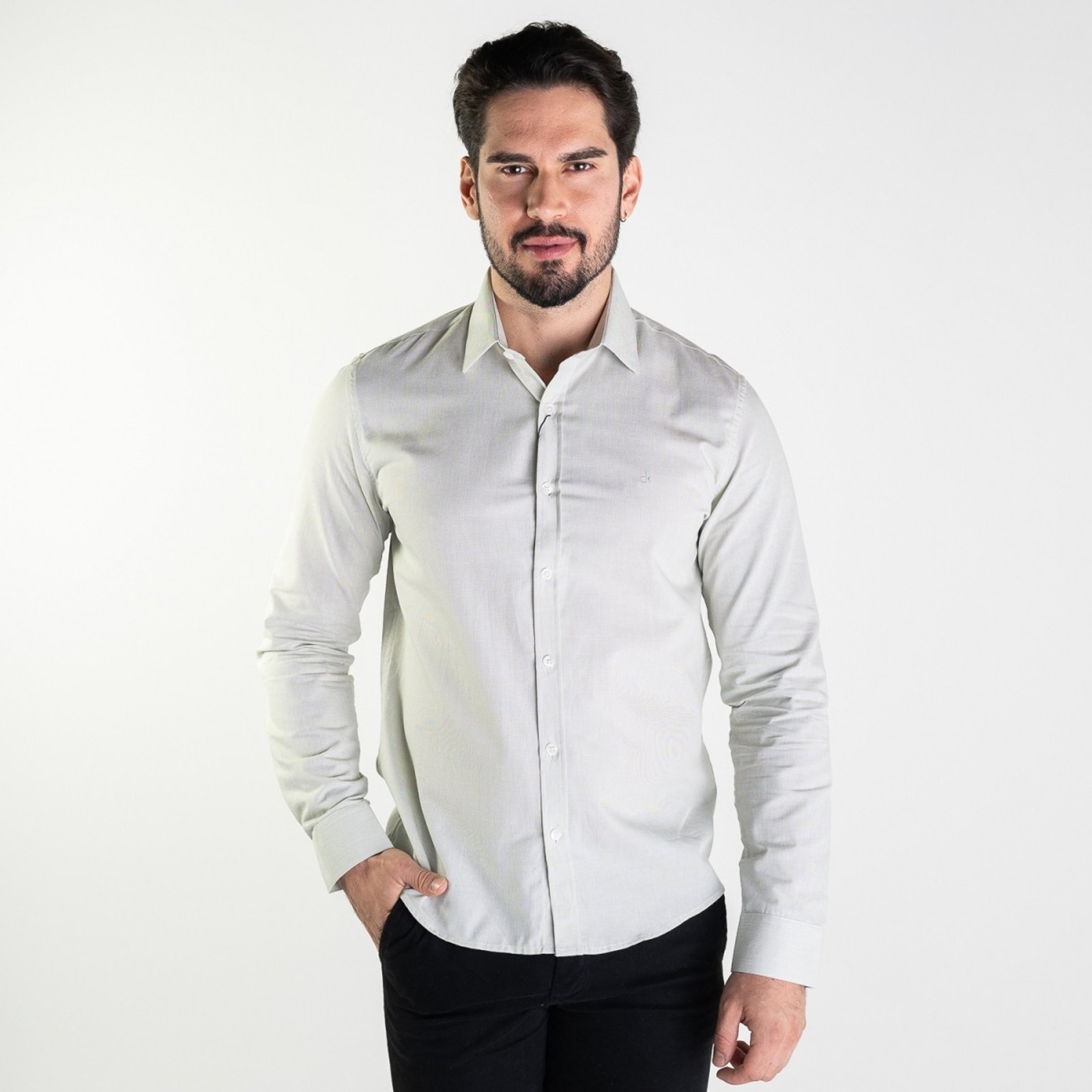 Camisa Calvin Klein Micro Listrado Verde