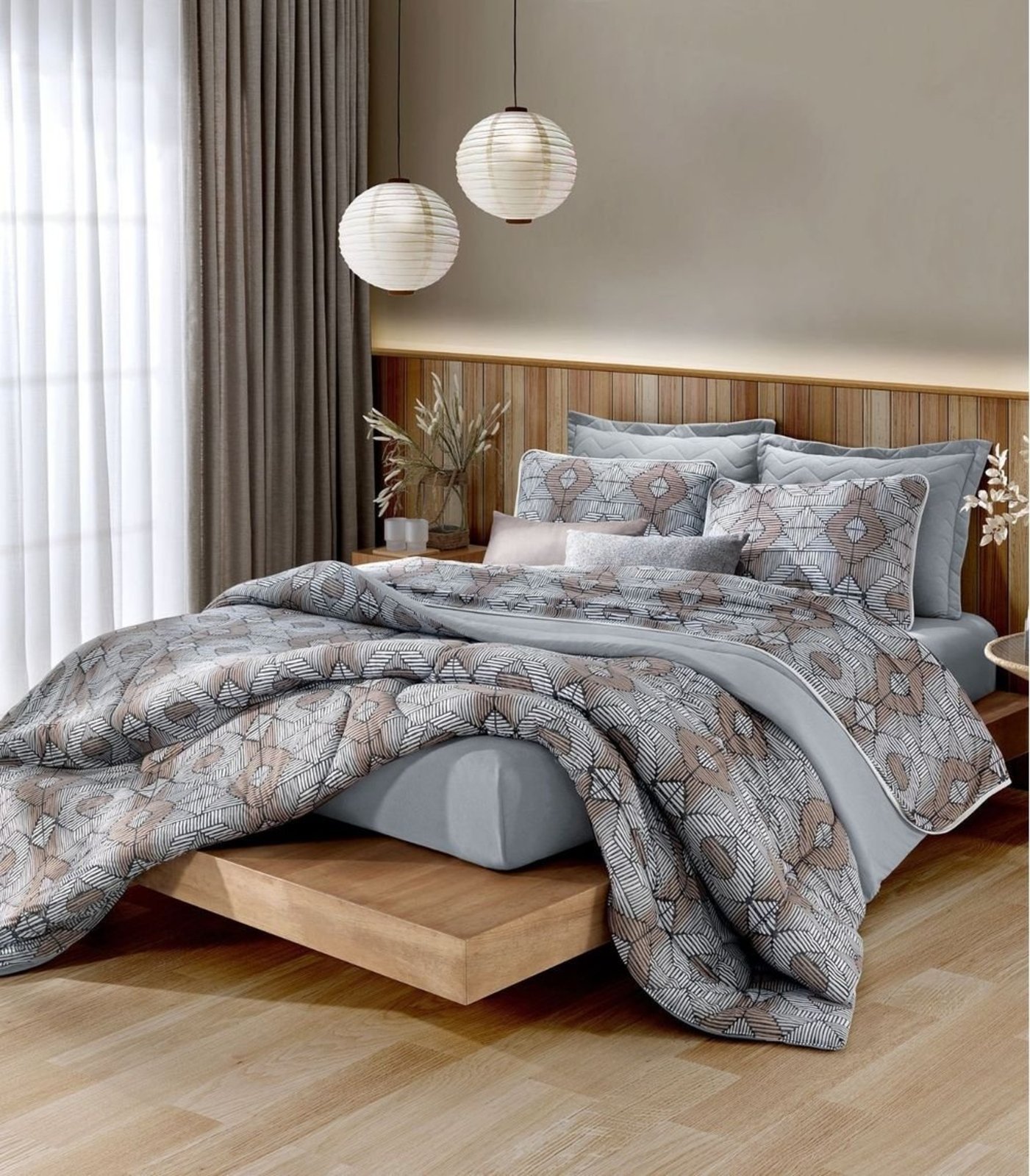 Edredom Casal Estampado Vivaldi Cinza