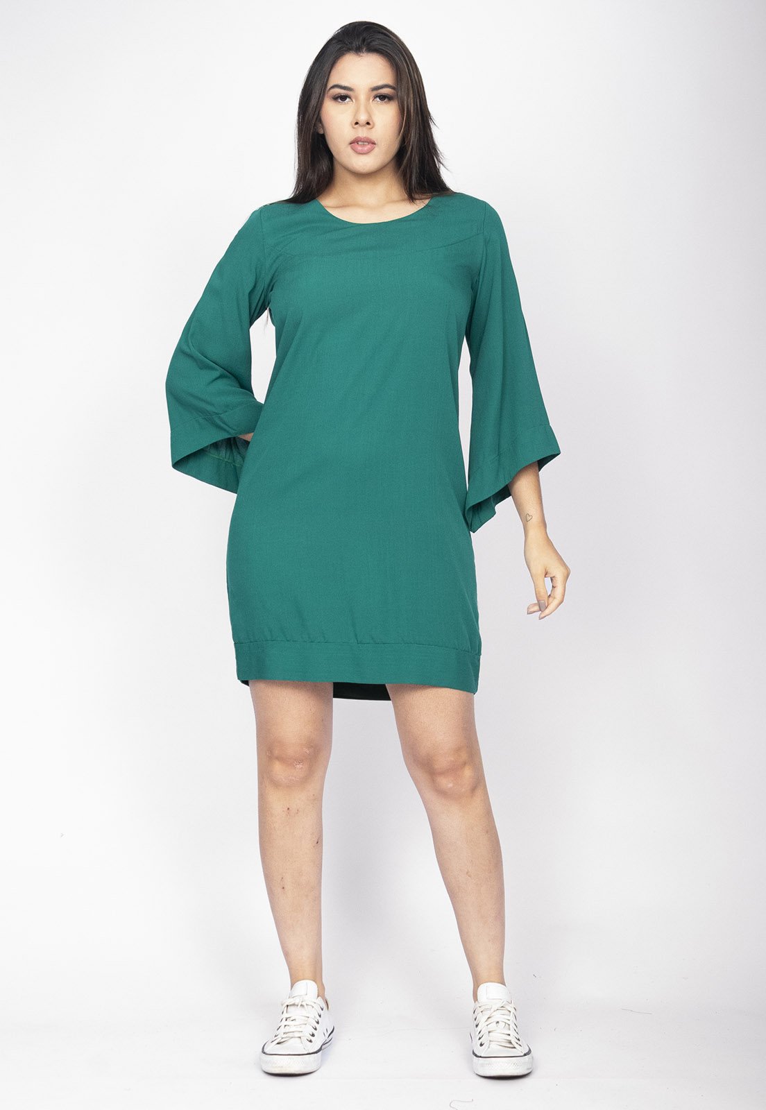 Vestido Curto Amazonia Vital Viscose Manga Ampla Balli Verde