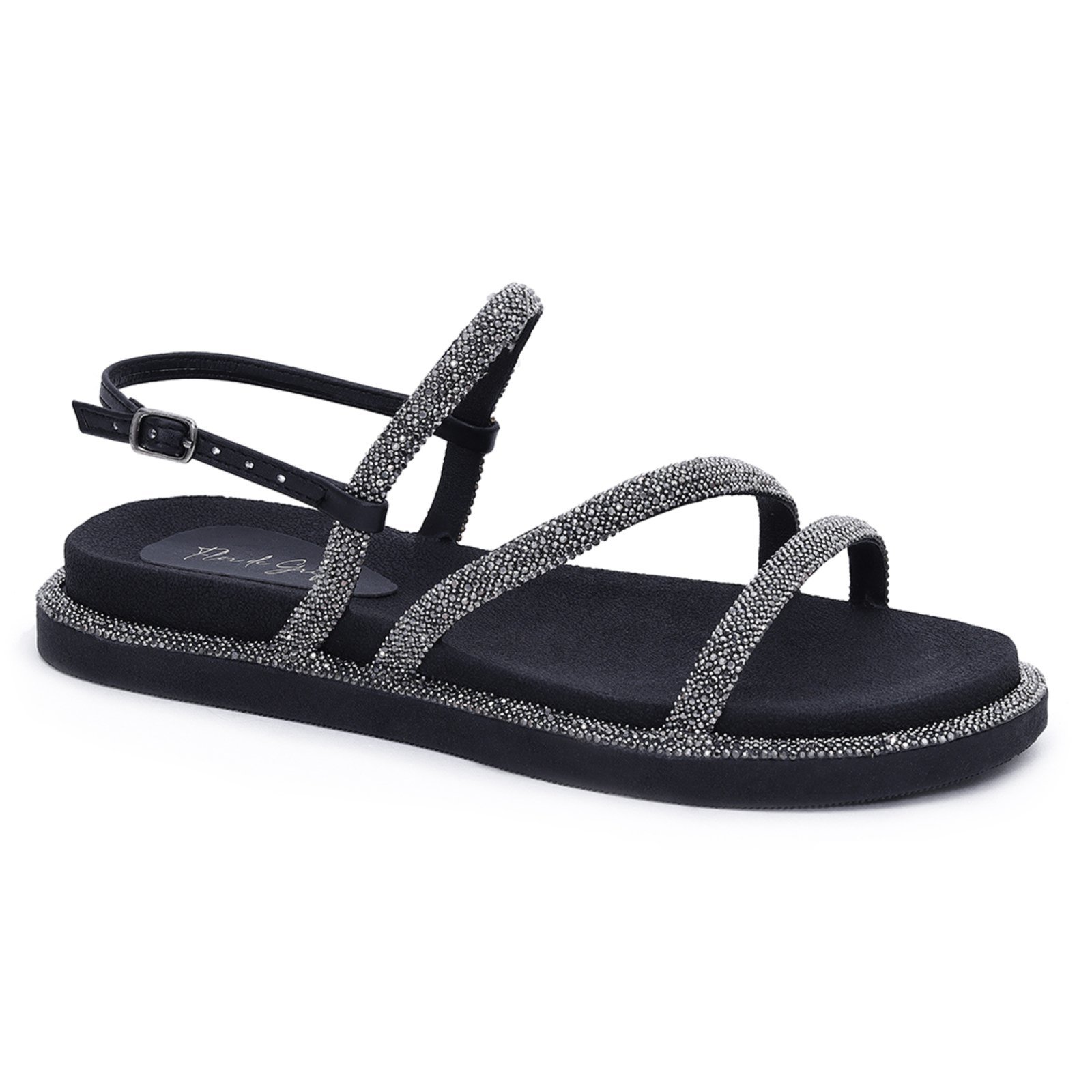 Sandália Papete F G Flor de Griffe Calce Fácil Brilho Preto