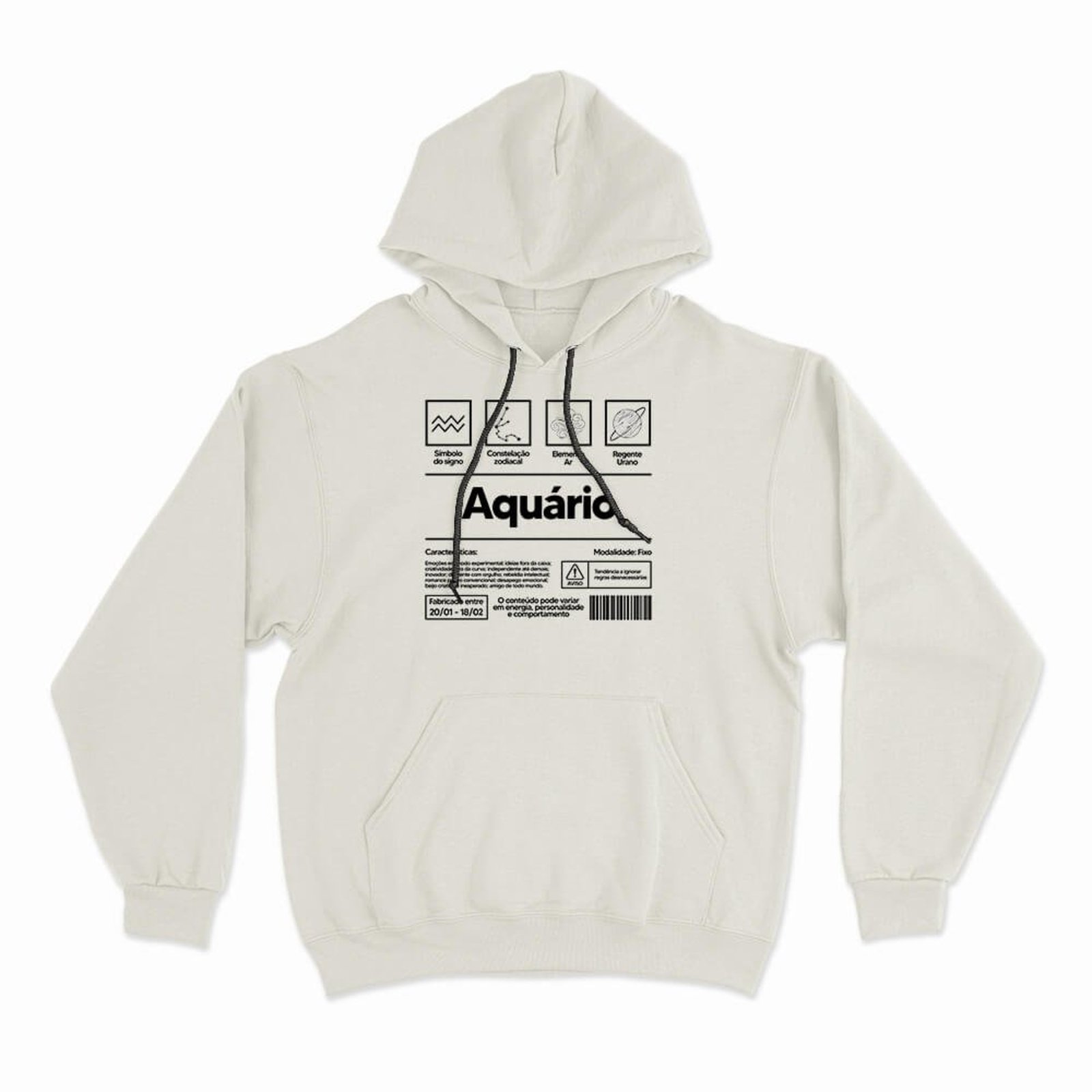 Moletom Com Capuz Aquário - Off White - Casual - Studio Geek