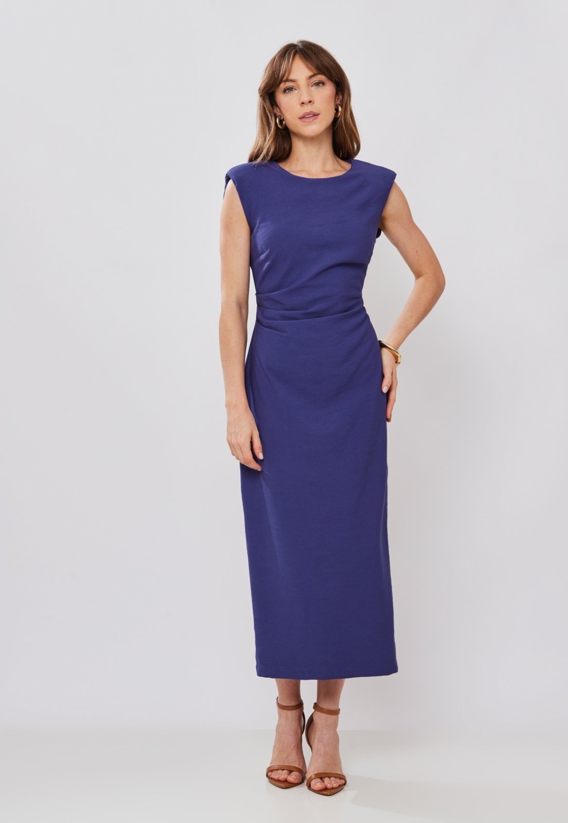 Vestido Alfaiataria Miss Joy 8079 Longuete Rústico Azul Denim