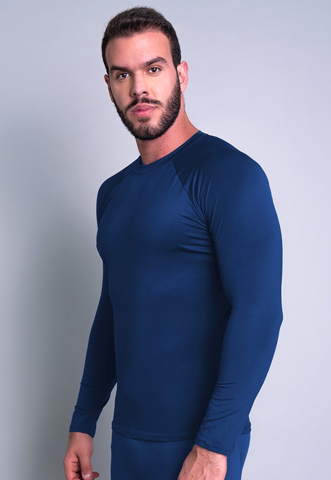 Camisa Térmica Masculina MVB Modas Segunda Pele Proteção Uv 50+ Azul