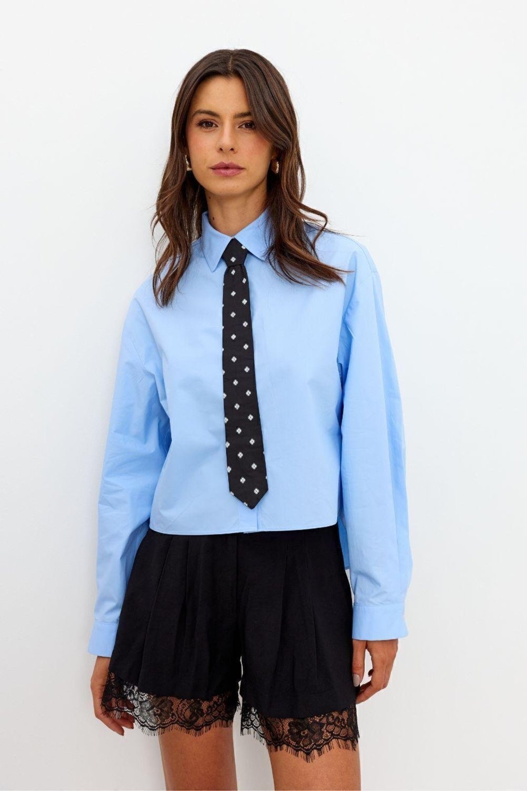Camisa Tricoline Com Gravata Ritmi Studio Azul