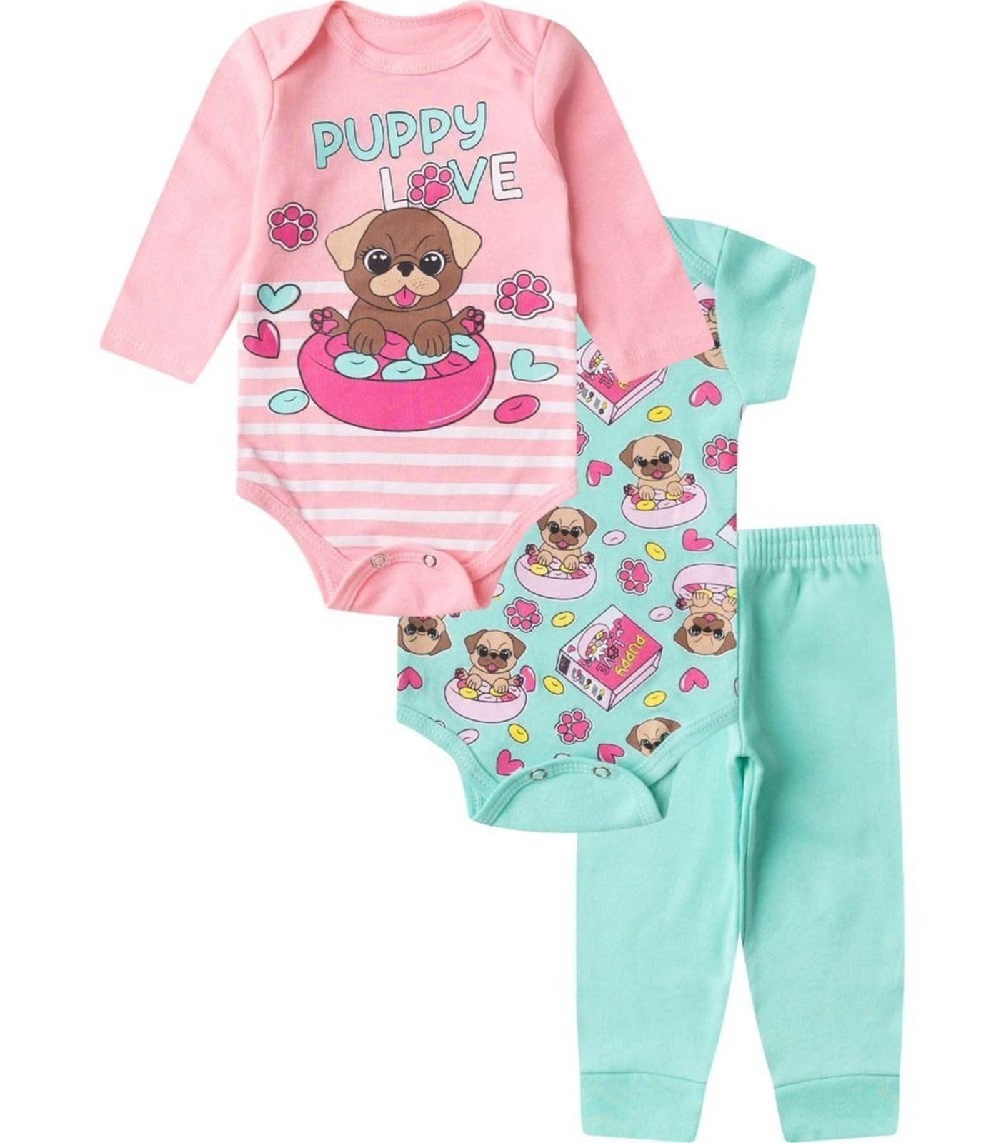 Infantil - Kit Body Longo 3 Peças Kappes Rosa