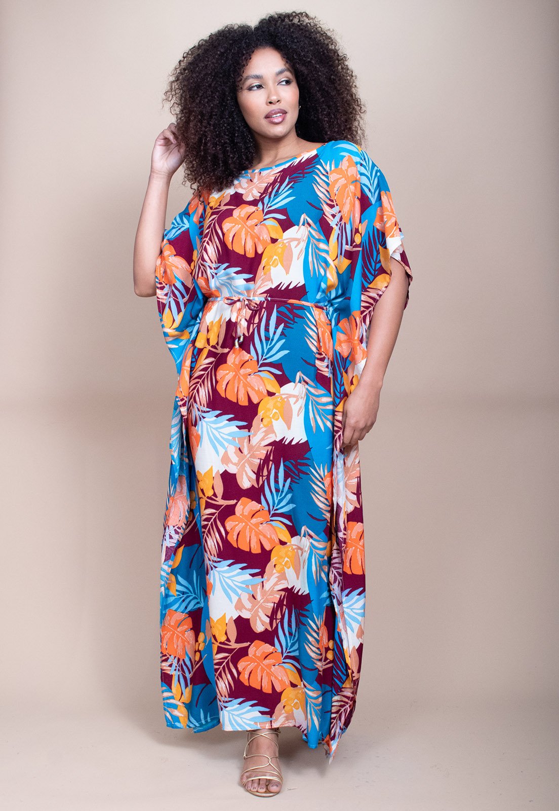 Vista 3 Vestido Longo Cabanafree Viscose Estampa Aurora Profunda Cabanafree azul/estampado/laranja